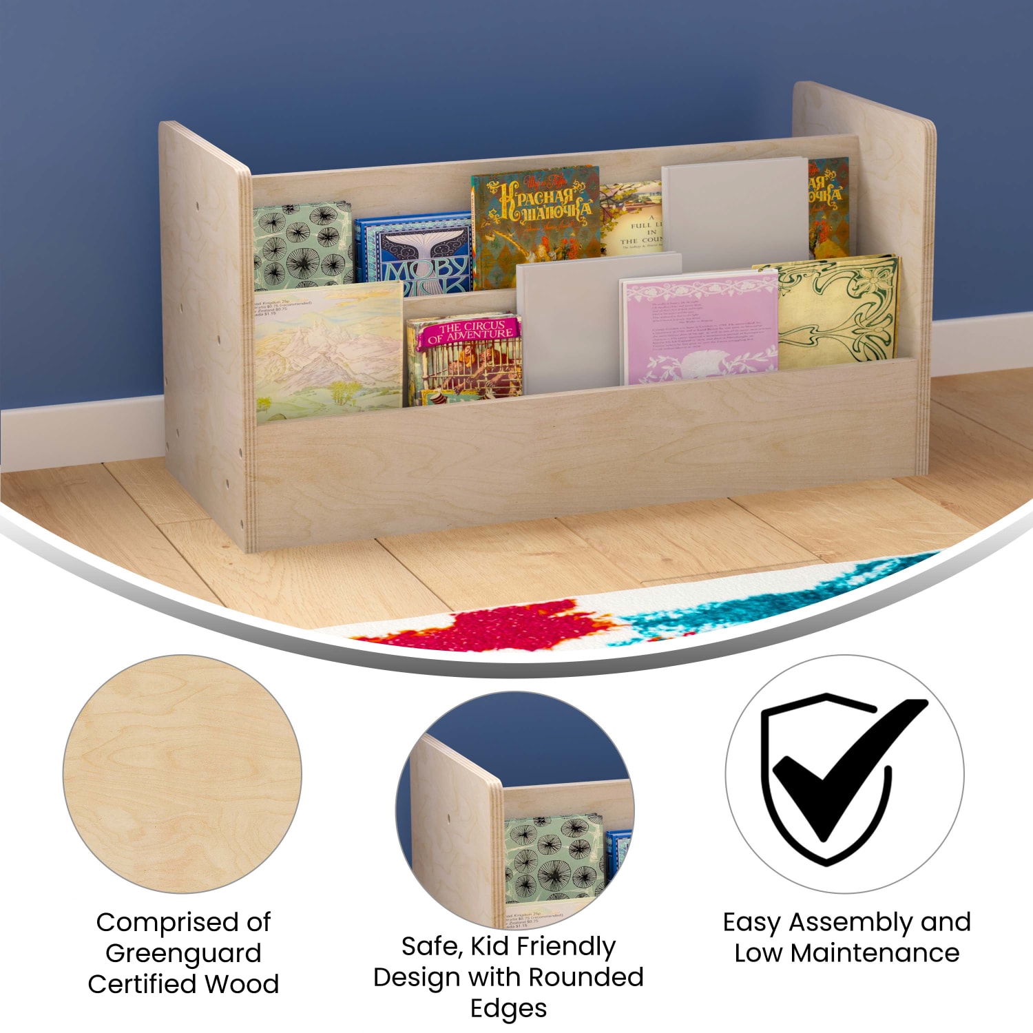Flash Furniture Bright Beginnings Commercial-Grade Modular Double-Sided Tiered Wooden Classroom Book Display Shelf, 16inH x 31-1/2inW x 13inD, Beech - Image 5