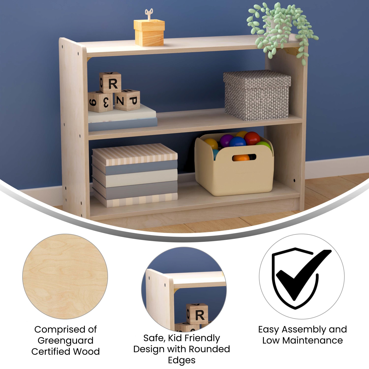 Flash Furniture Bright Beginnings Commercial Wooden Classroom Open Storage Unit, 24-1/2inH x 31-1/2inW x 11-3/4inD, Beech - Image 5
