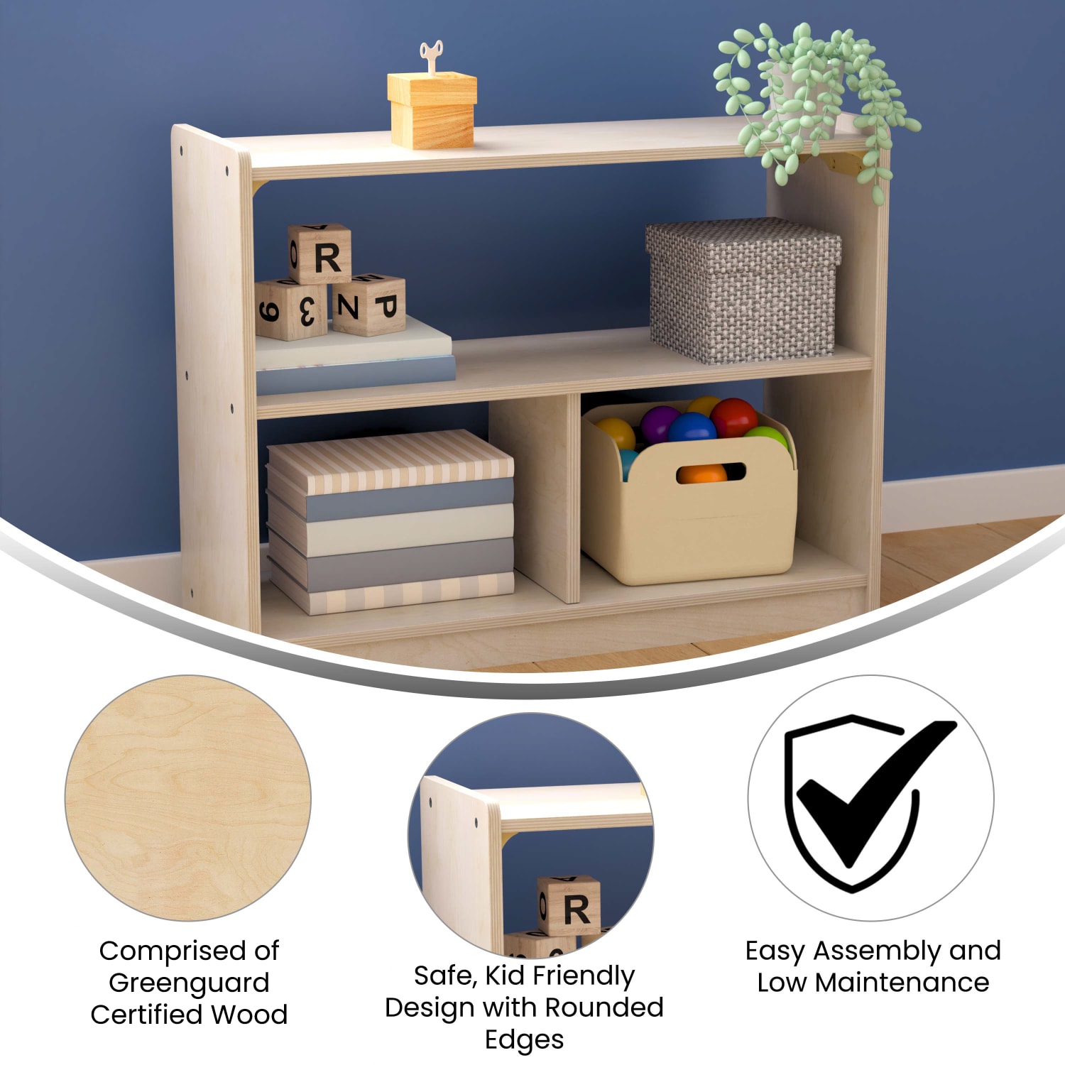 Flash Furniture Bright Beginnings Commercial Modular Wooden Classroom Open Storage Unit, 24-1/2inH x 31-1/2inW x 11-3/4inD, Beech - Image 5