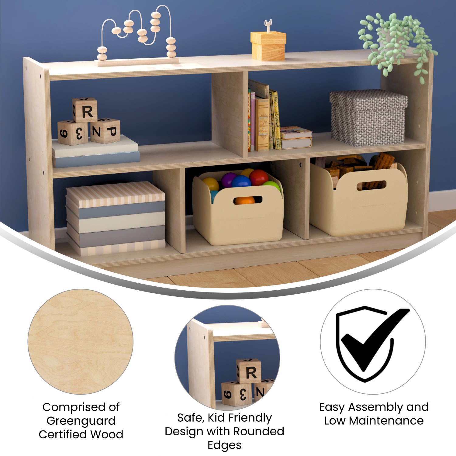 Flash Furniture Bright Beginnings Commercial Modular Wood Classroom Open Storage Unit, 24-1/2inH x 47-1/4inW x 11-3/4inD, Beech - Image 5