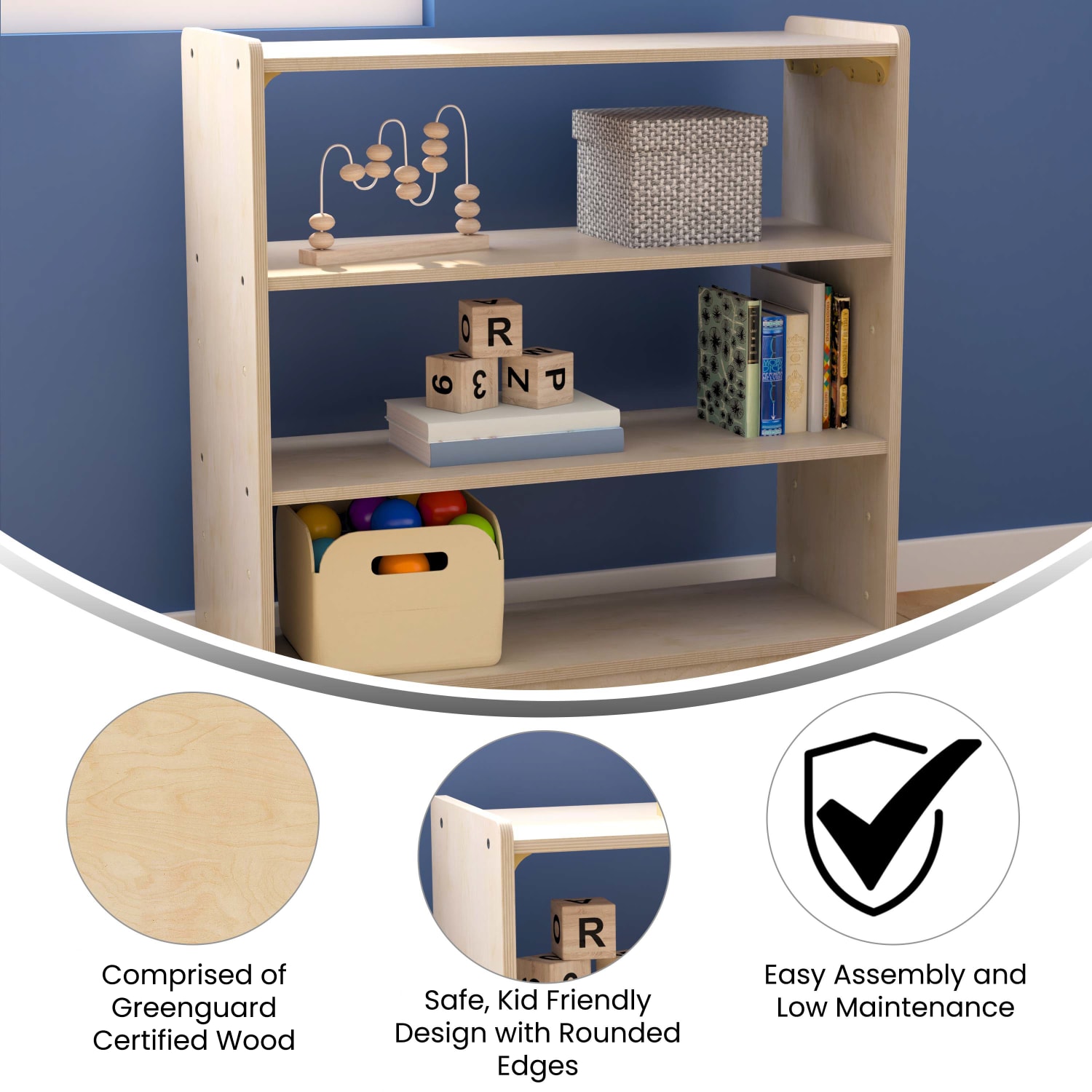 Flash Furniture Bright Beginnings Commercial Grade Wooden Classroom Open Storage Unit, 31-1/2inH x 31-1/2inW x 11-3/4inD, Beech - Image 5