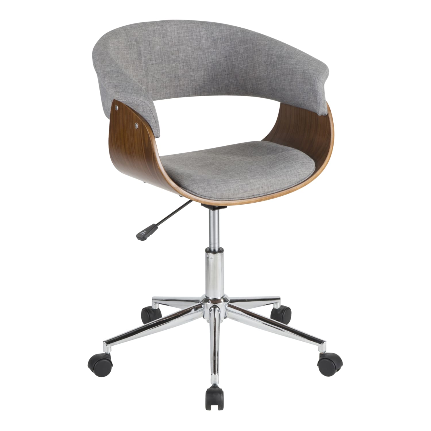 LumiSource Vintage Mod Mid-Century Modern Mid-Back Chair, Light Gray/Walnut/Chrome