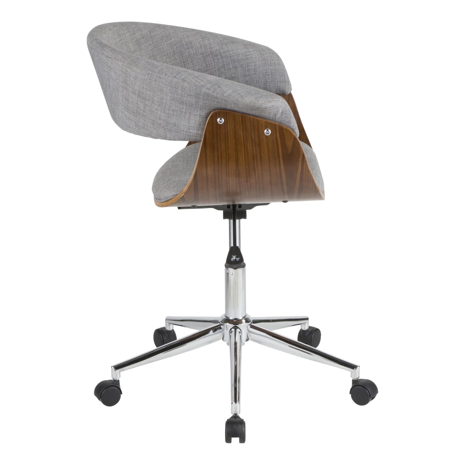 LumiSource Vintage Mod Mid-Century Modern Mid-Back Chair, Light Gray/Walnut/Chrome - Image 3