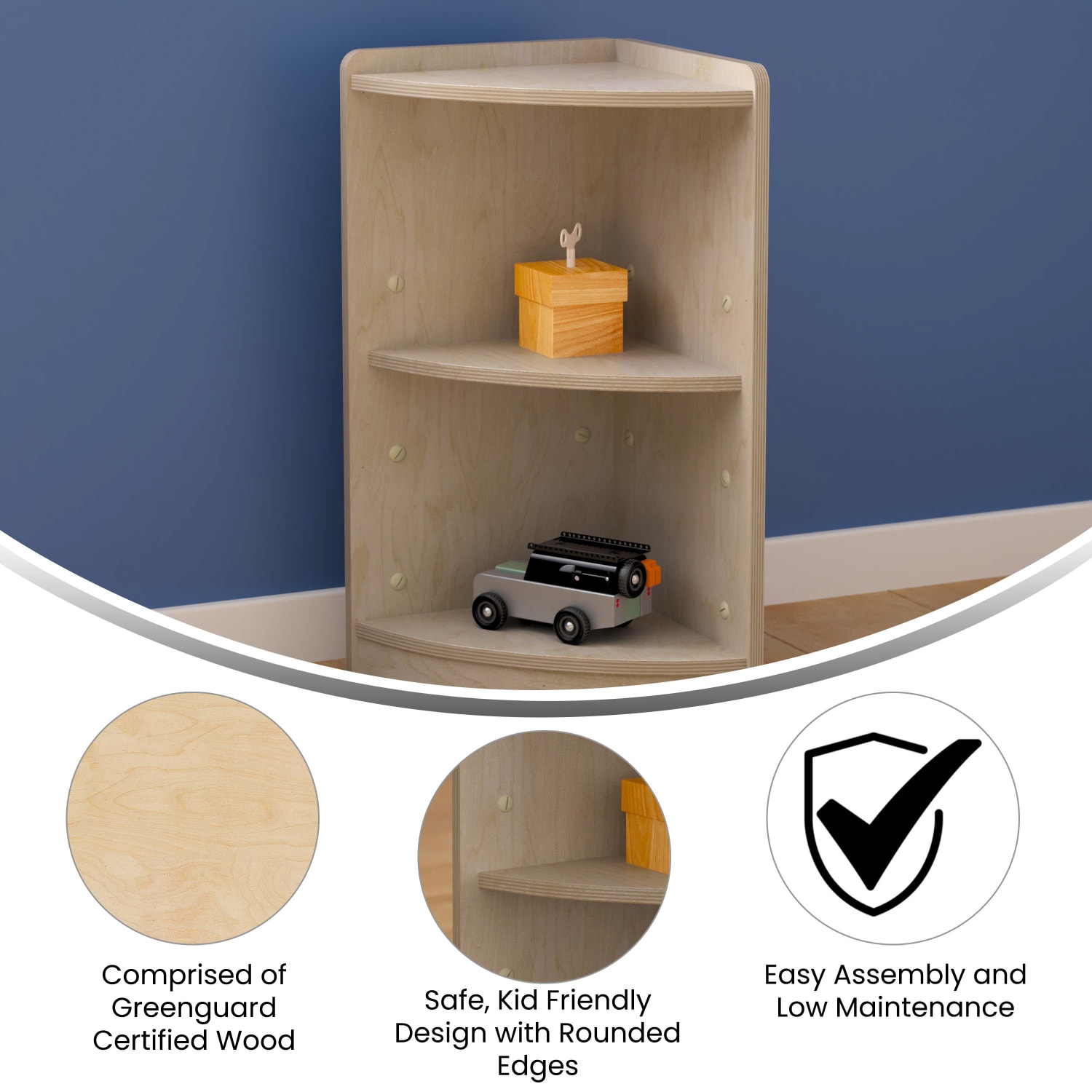 Flash Furniture Bright Beginnings Commercial Wooden Classroom Corner Storage Unit With Rounded Front Edges, 24-1/2inH x 16-1/2inW x 10-1/2inD, Beech - Image 5