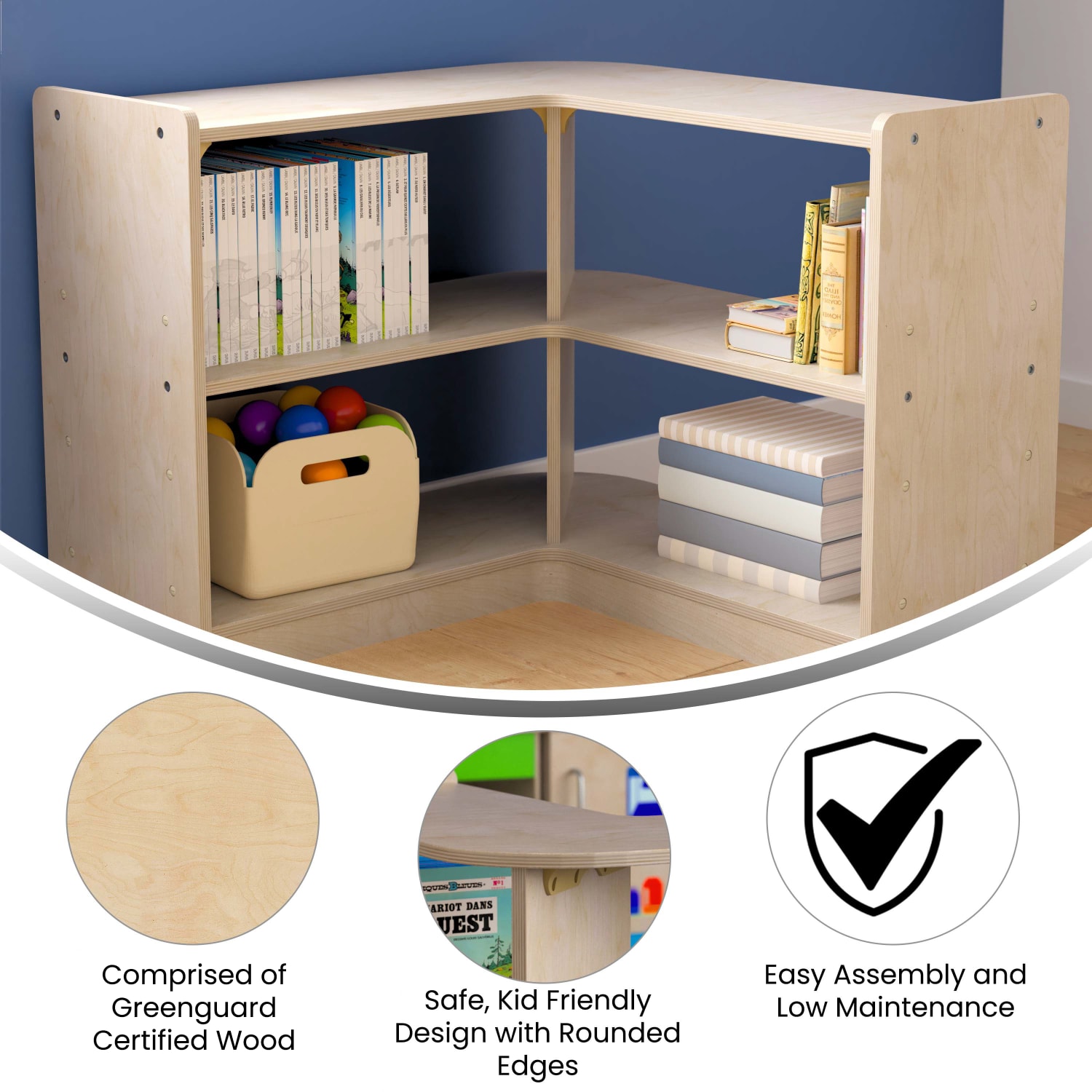 Flash Furniture Bright Beginnings Commercial Tiered Wooden Classroom Open Corner Storage Unit, 24-1/2inH x 31-1/2inW x 31-1/2inD, Beech - Image 5