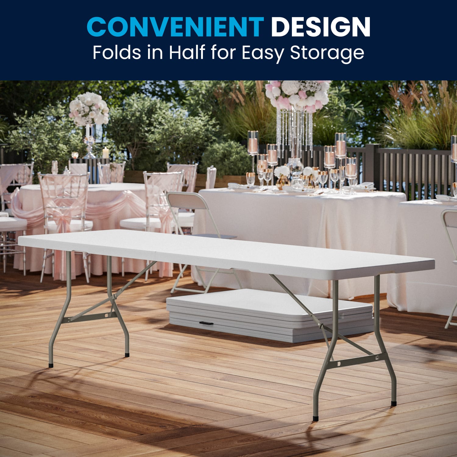 Flash Furniture Bi-Fold Plastic Banquet And Event Folding Table, 29inH x 30inW x 96inD, Granite White - Image 4