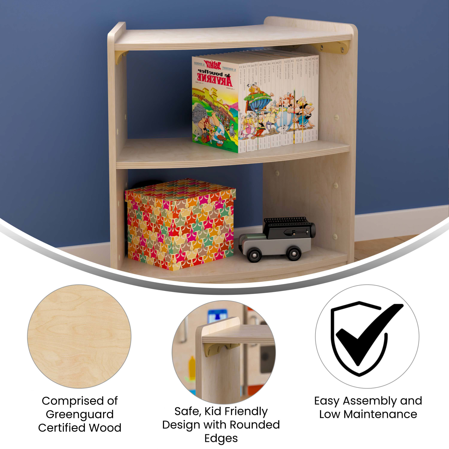 Flash Furniture Bright Beginnings Commercial Bow Front Wooden Classroom Open Corner Storage Unit, 24-1/2inH x 24inW x 11-3/4inD, Beech - Image 5