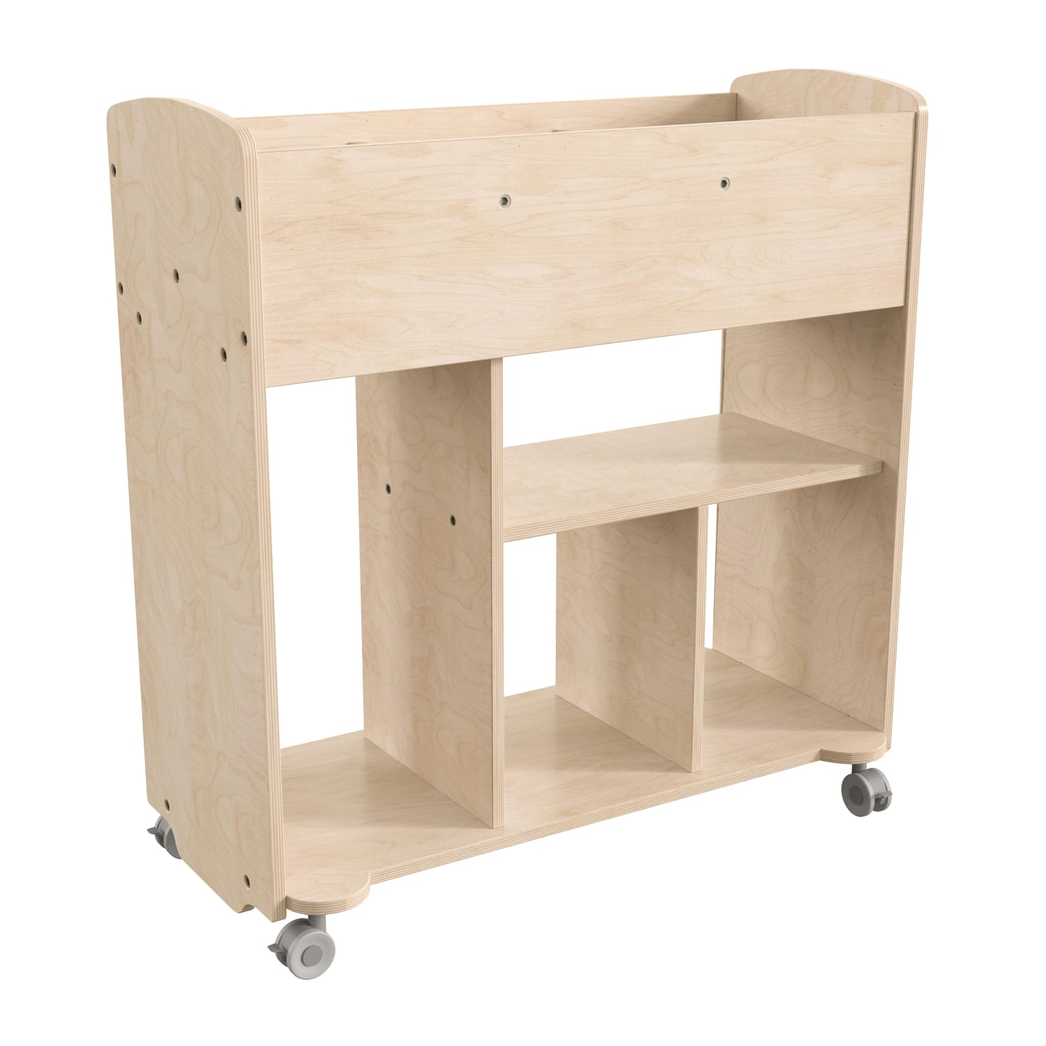 Flash Furniture Bright Beginnings Commercial Double-Sided Space Saving Wooden Mobile Storage Cart With Locking Caster Wheels, 33-1/2inH x 31-1/2inW x 13inD, Beech - Image 3