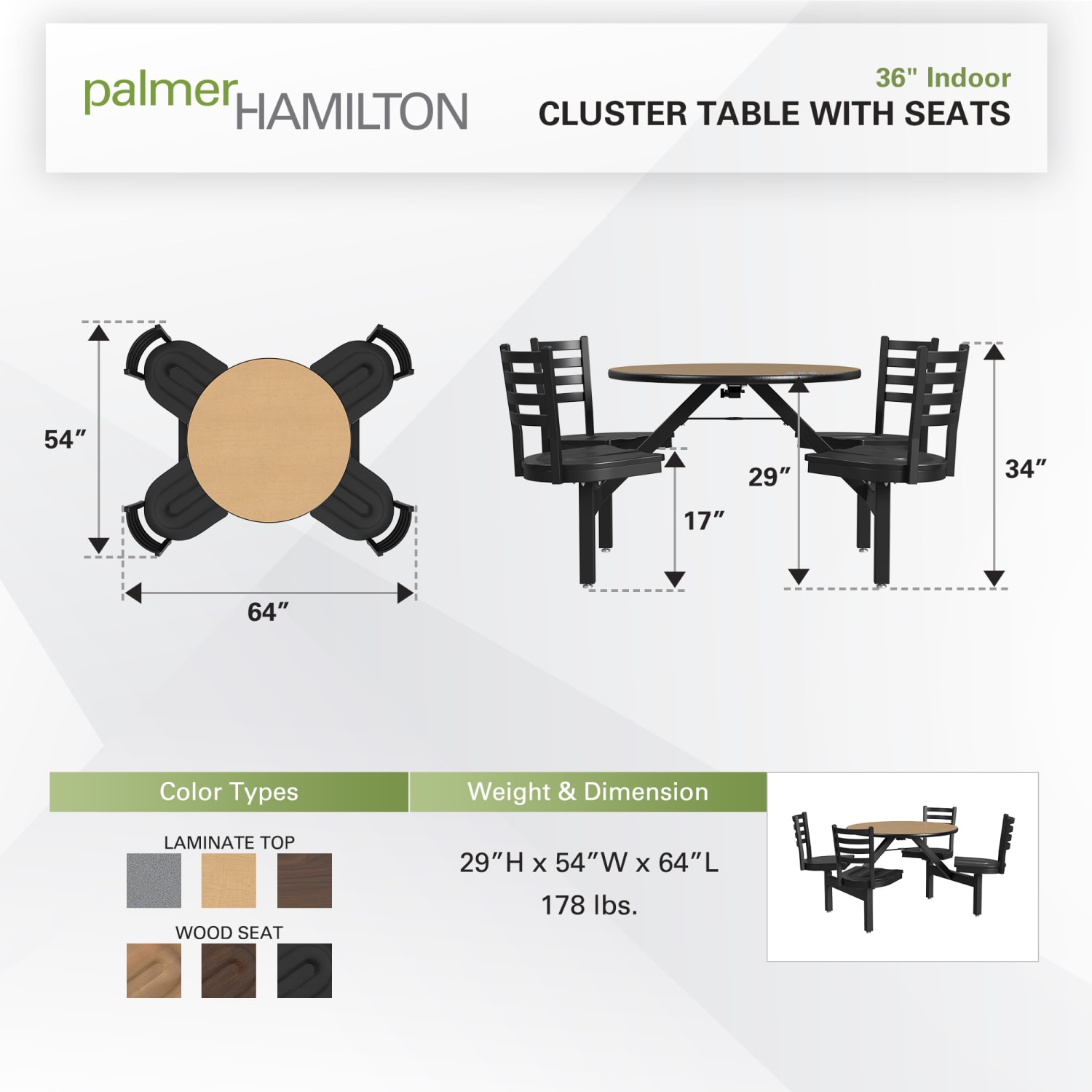 Palmer Hamilton Covey Indoor Cluster Table With 4 Seats, 29in x 54in, Fusion Maple/Black - Image 4
