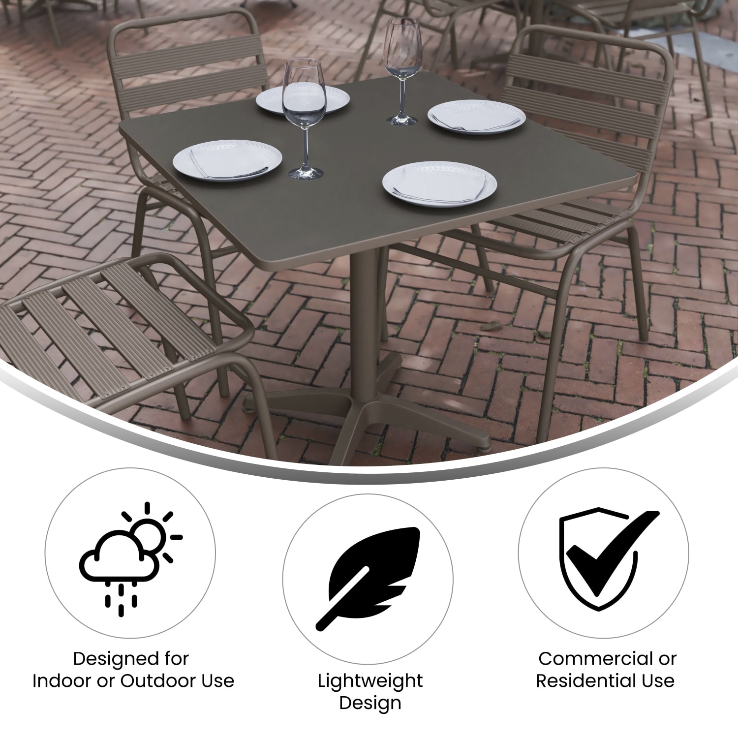 Flash Furniture Square Metal Indoor/Outdoor Furniture Table With Base, 27-1/2inH x 31-1/2inW x 31-1/2inD, Gray/Bronze - Image 5