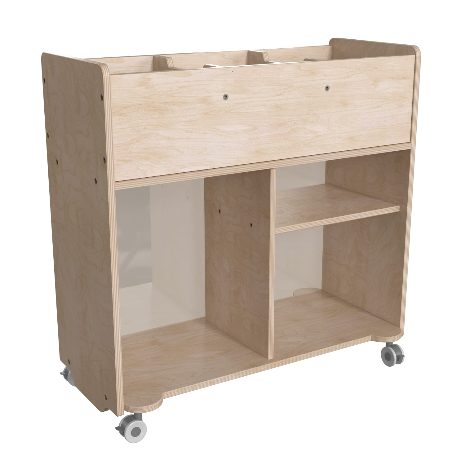 Flash Furniture Bright Beginnings Commercial Grade Double-Sided Space Saving Wooden Mobile Storage Cart With Locking Caster Wheels, 33-1/2inH x 31-1/2inW x 13inD, Beech - Image 3