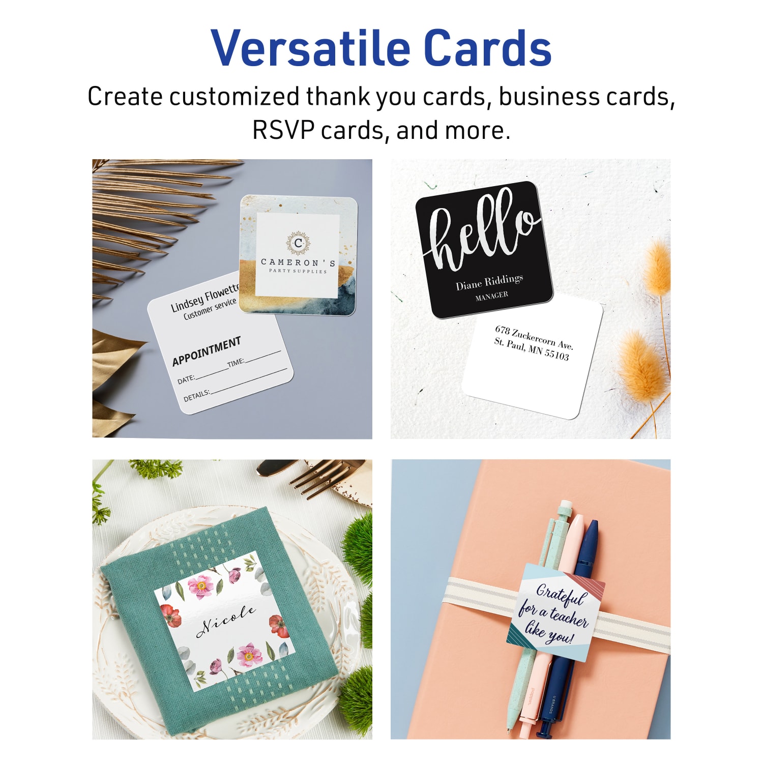 Avery Printable Note Cards With Sure Feed Technology, 3in x 3in Square, Glossy White, Pack Of 60 - Image 4