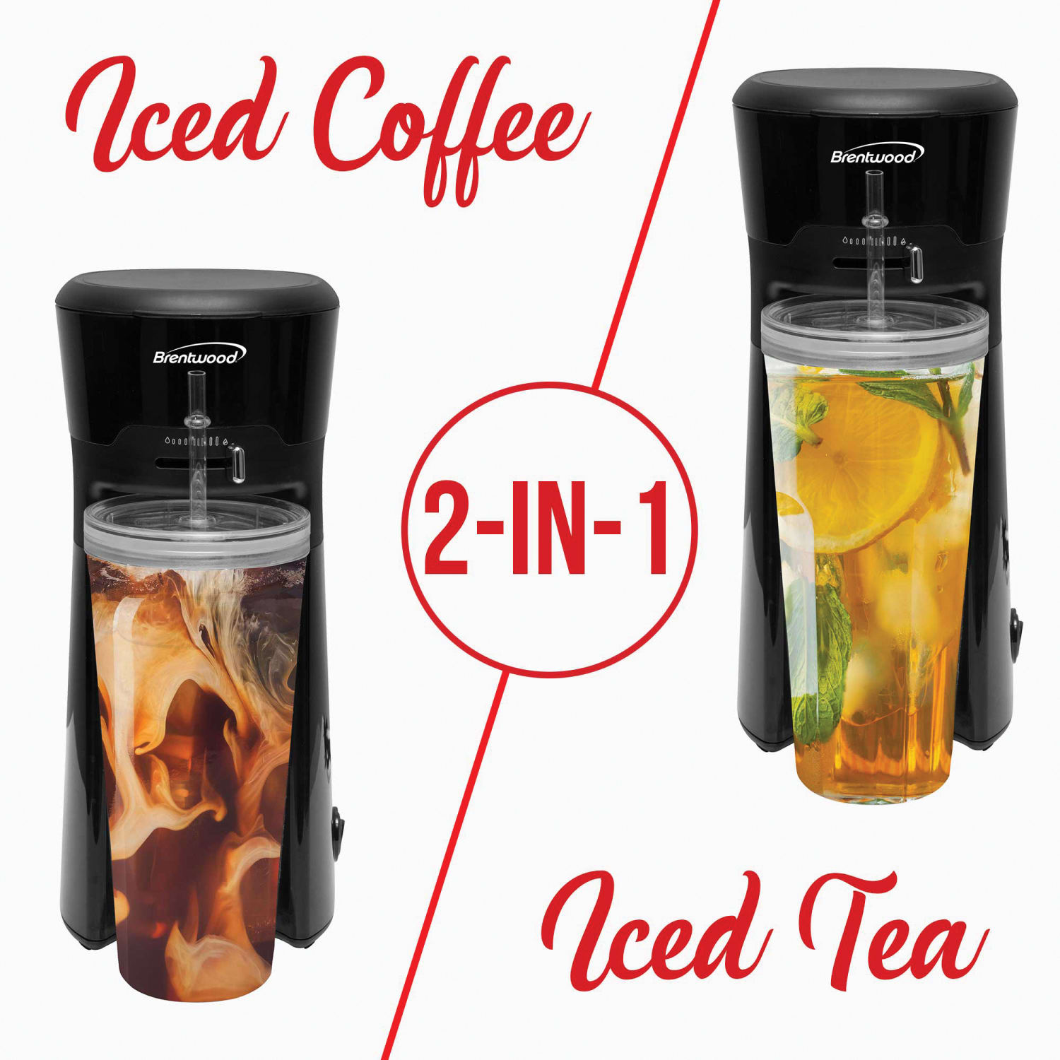 Brentwood Single-Serve Iced Coffee and Tea Maker with 20 Oz Insulated Tumbler and Reusable Filter, 11-5/8inH x 4-15/16inW x 6-5/8inD, Black - Image 4