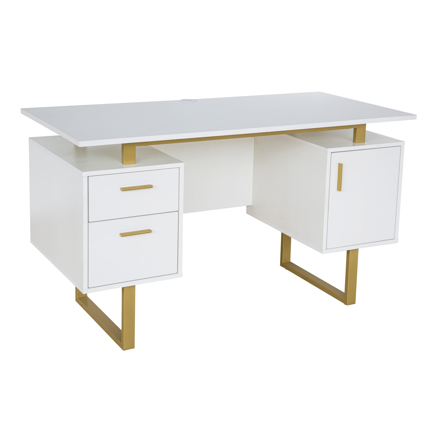 Techni Mobili 52inW Modern Computer Desk With Storage, White/Gold