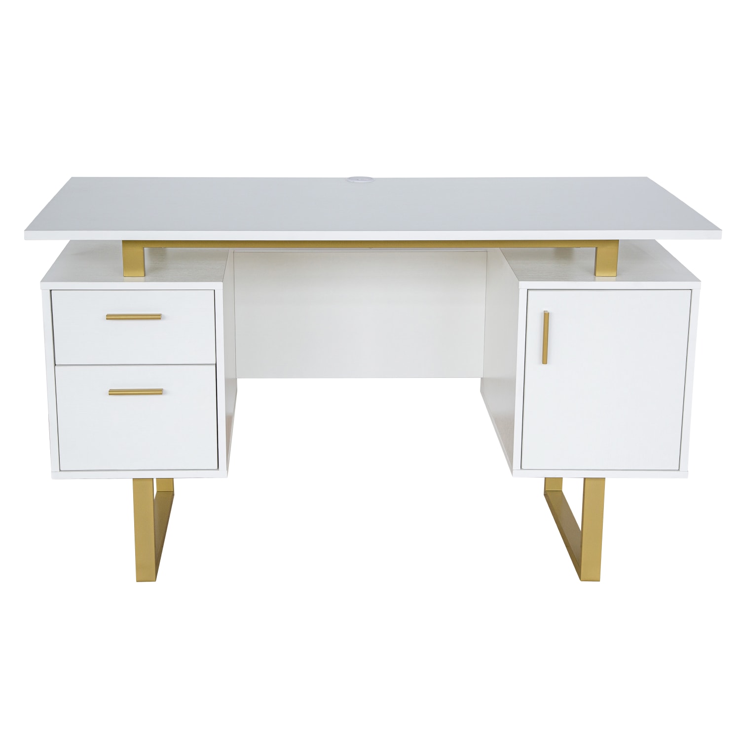 Techni Mobili 52inW Modern Computer Desk With Storage, White/Gold - Image 6