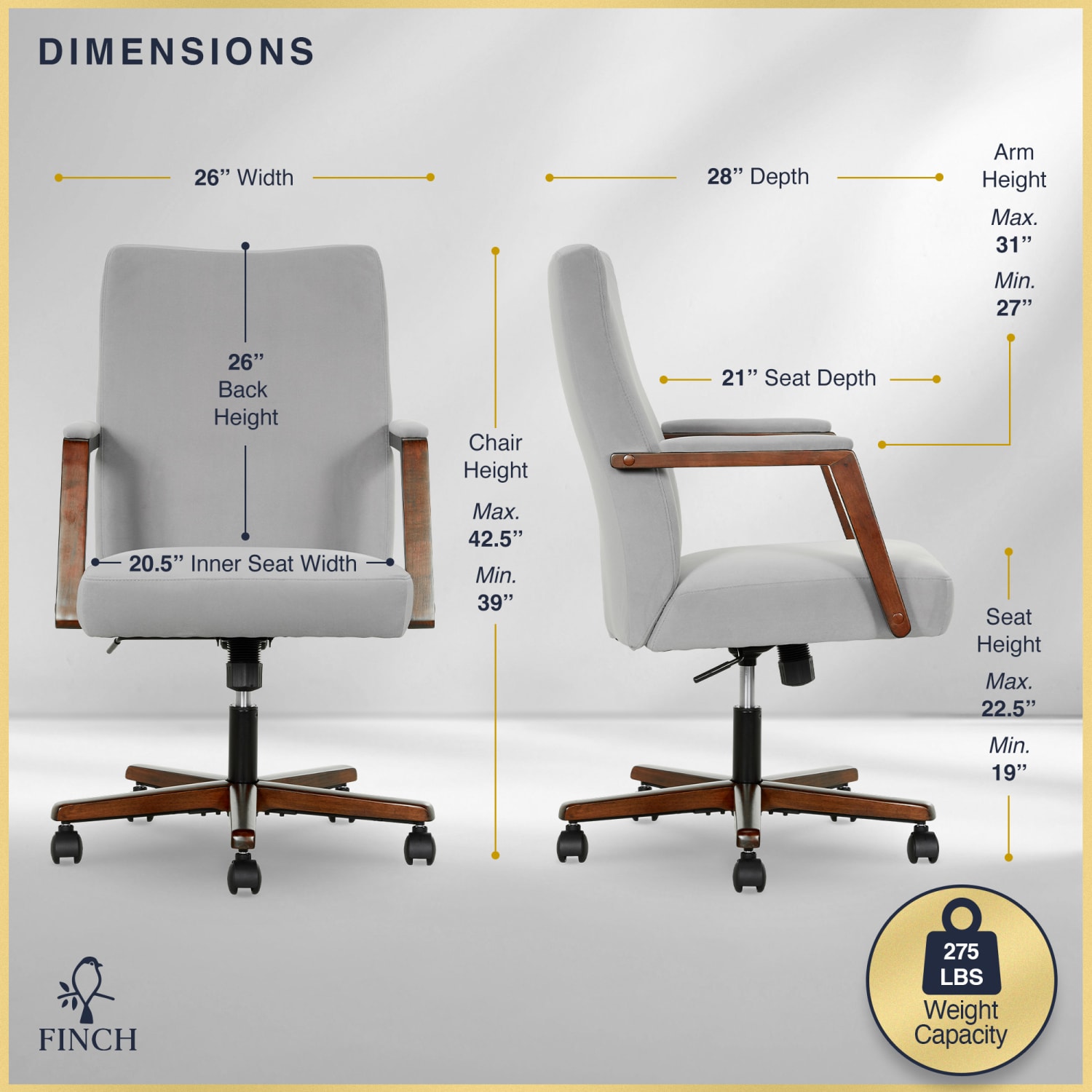 Finch NEO ONE Ergonomic Fabric Hi Back Executive Office Chair Gray PopularChairscom