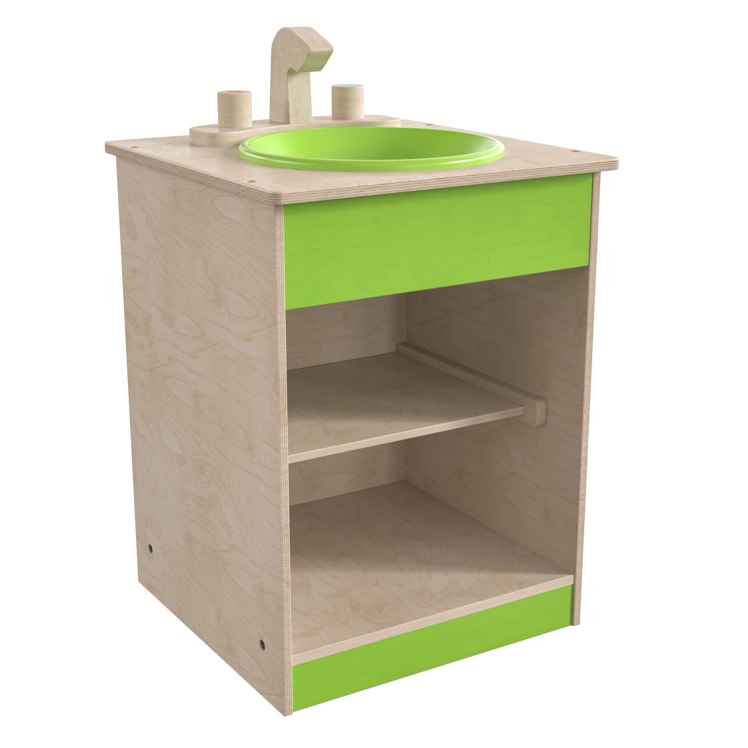Flash Furniture Bright Beginnings Commercial Grade Wooden Childrens Kitchen Sink With Integrated Storage, 25-1/2inH x 15-1/2inW x 15-1/2inD, Beech - Image 3