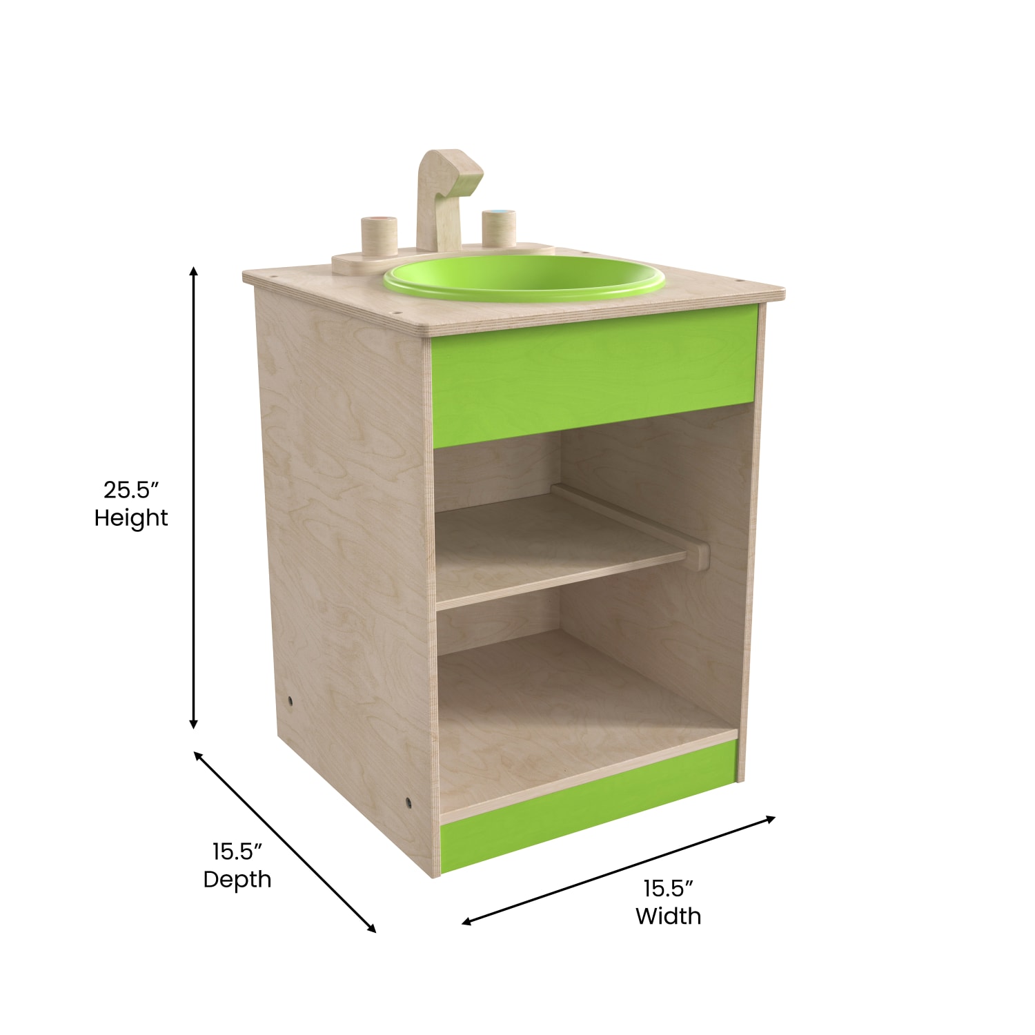 Flash Furniture Bright Beginnings Commercial Grade Wooden Childrens Kitchen Sink With Integrated Storage, 25-1/2inH x 15-1/2inW x 15-1/2inD, Beech - Image 6