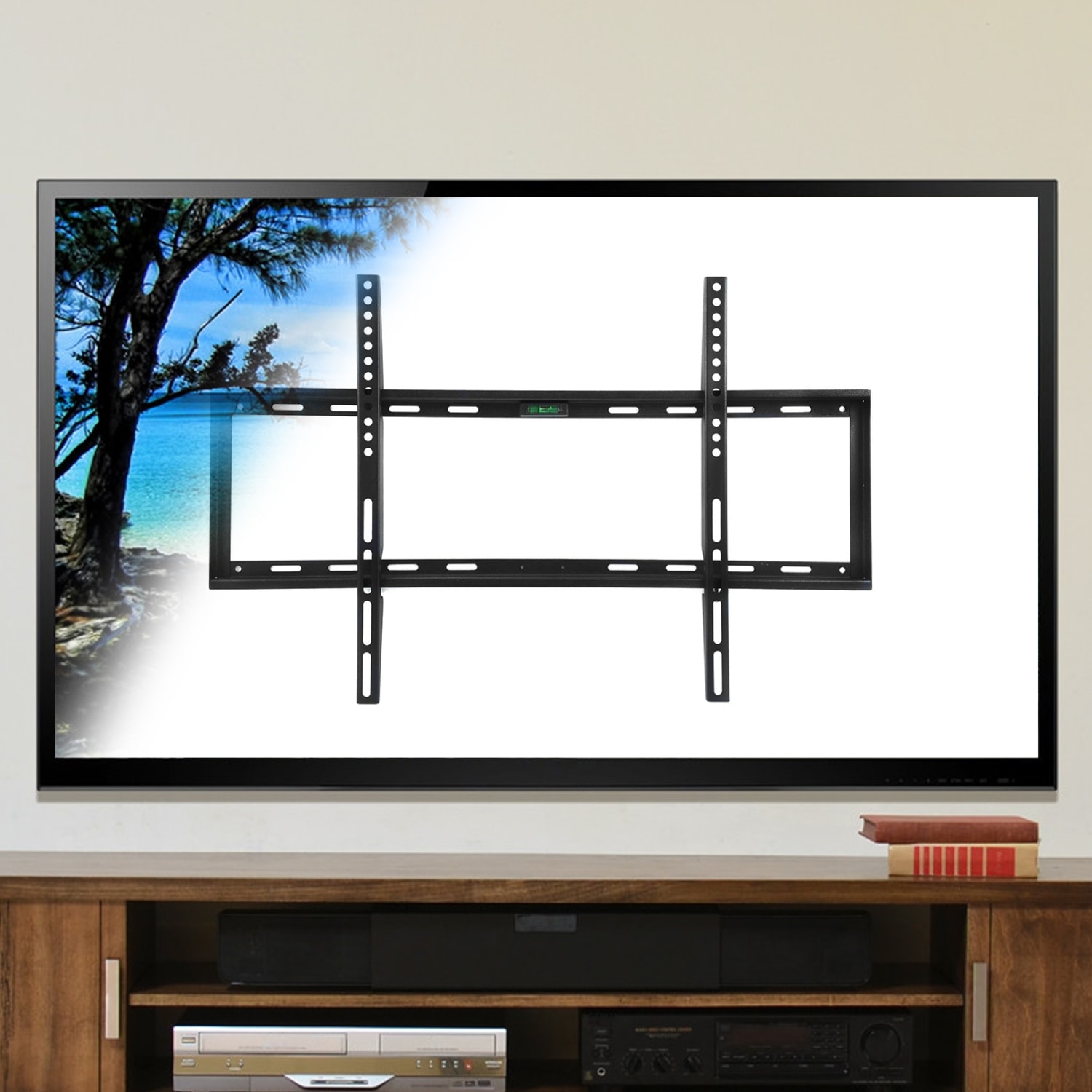 MegaMounts Fixed Wall Mount With Bubble Level For 32 - 70in Screens, 17inH x 27.25inW x 1inD, Black - Image 4