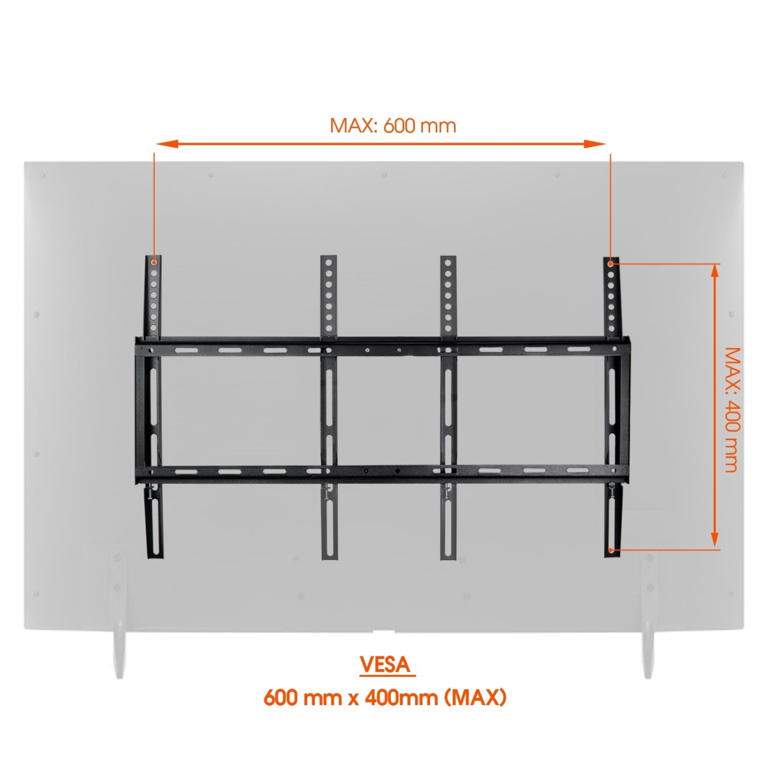 MegaMounts Fixed Wall Mount With Bubble Level For 32 - 70in Screens, 17inH x 27.25inW x 1inD, Black - Image 5