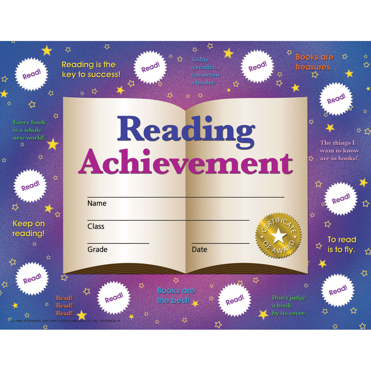 Hayes Publishing Reading Achievement Certificates and Reward Seals, 8.5in x 11in, 30 Certificates Per Pack, Set Of 3 Packs - Image 3