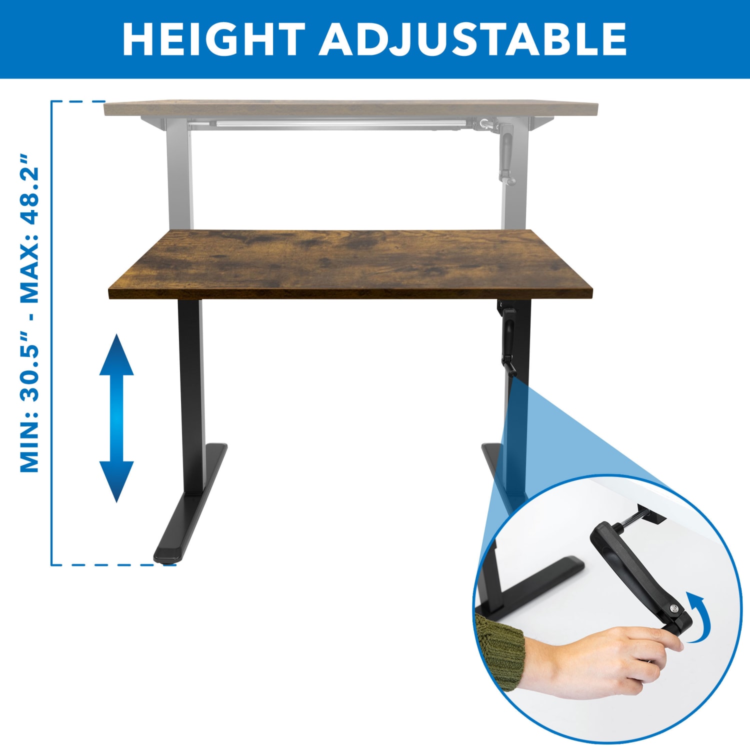 Mount-It! Hand Crank 55inW Adjustable Height Standing Desk, Oak - Image 4