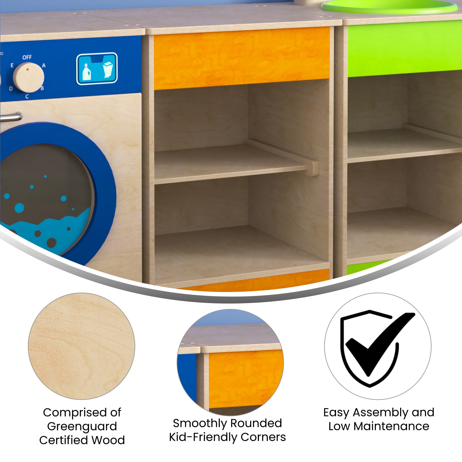 Flash Furniture Bright Beginnings Commercial Grade Wooden Kids 2-Shelf Kitchen Cabinet, 20-1/2inH x 15-1/2inW x 15-1/2inD, Beech - Image 5