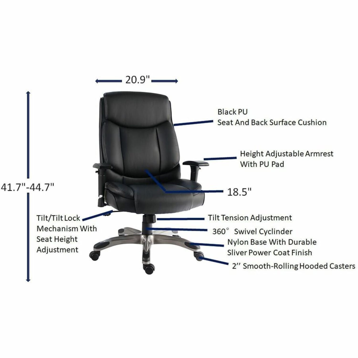 Lorell Sera High-Back Manager Chair With Height-Adjustable Arms, Black, 63272 - Image 6