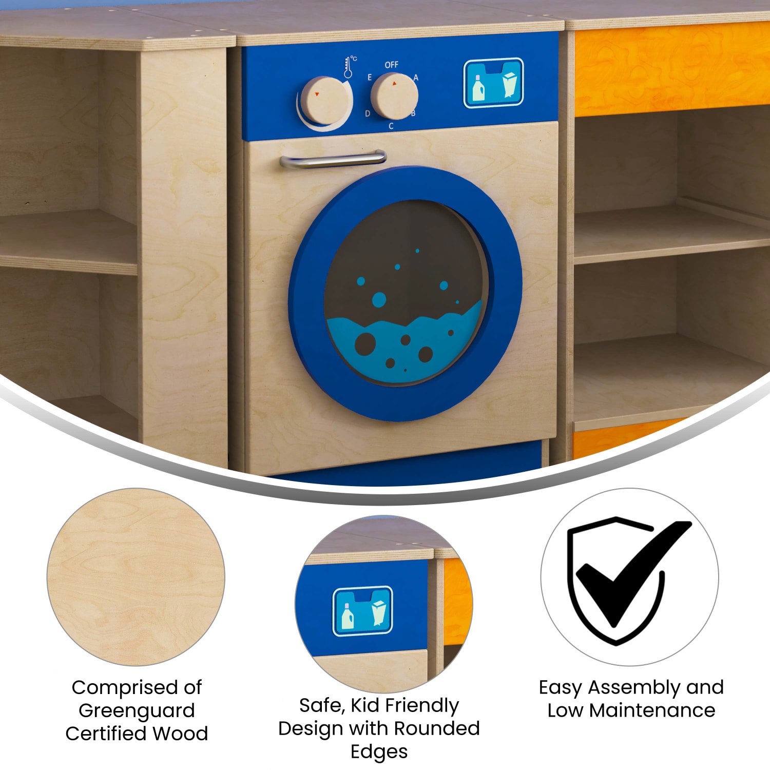 Flash Furniture Bright Beginnings Commercial Grade Wooden Kids Washing Machine With Integrated Storage And Turning Knobs, 20-1/2inH x 15-1/2inW x 15-3/4inD, Beech - Image 5