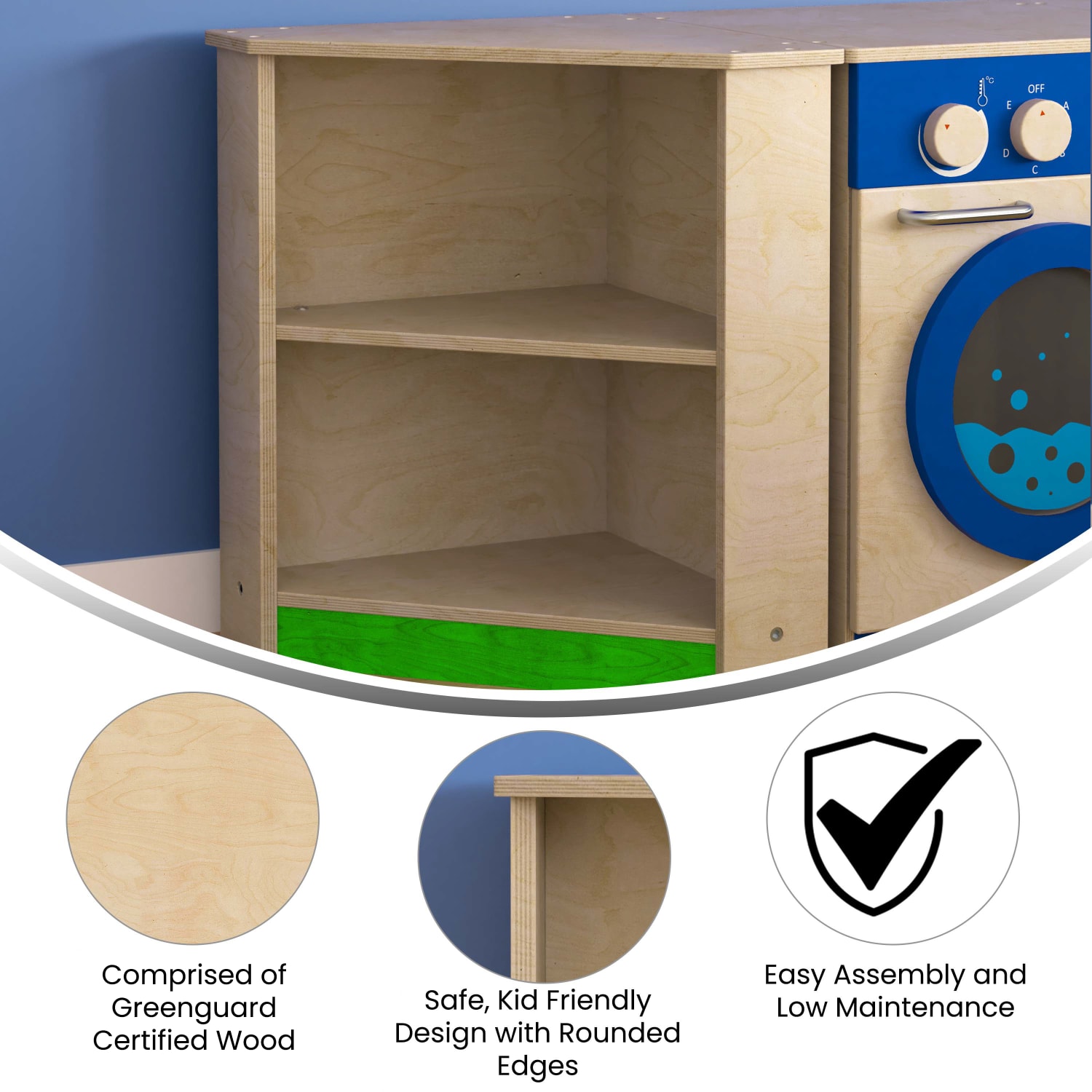Flash Furniture Bright Beginnings Commercial Grade Wooden Kids 2-Tier Corner Kitchen Cabinet, 20-1/2inH x 15-1/2inW x 15-1/2inD, Beech - Image 5