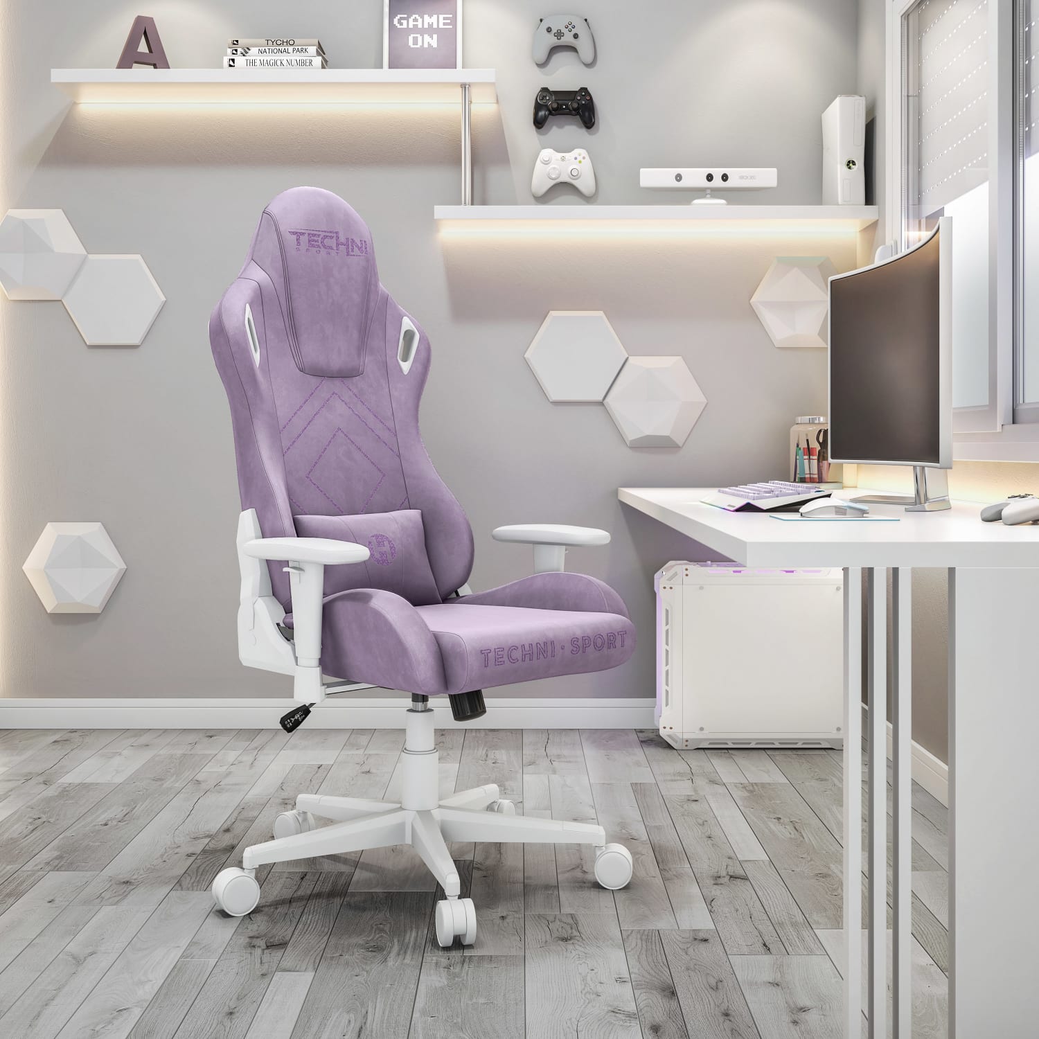 Techni Sport Ergonomic Velvet Computer Gaming Chair, Purple - Image 3