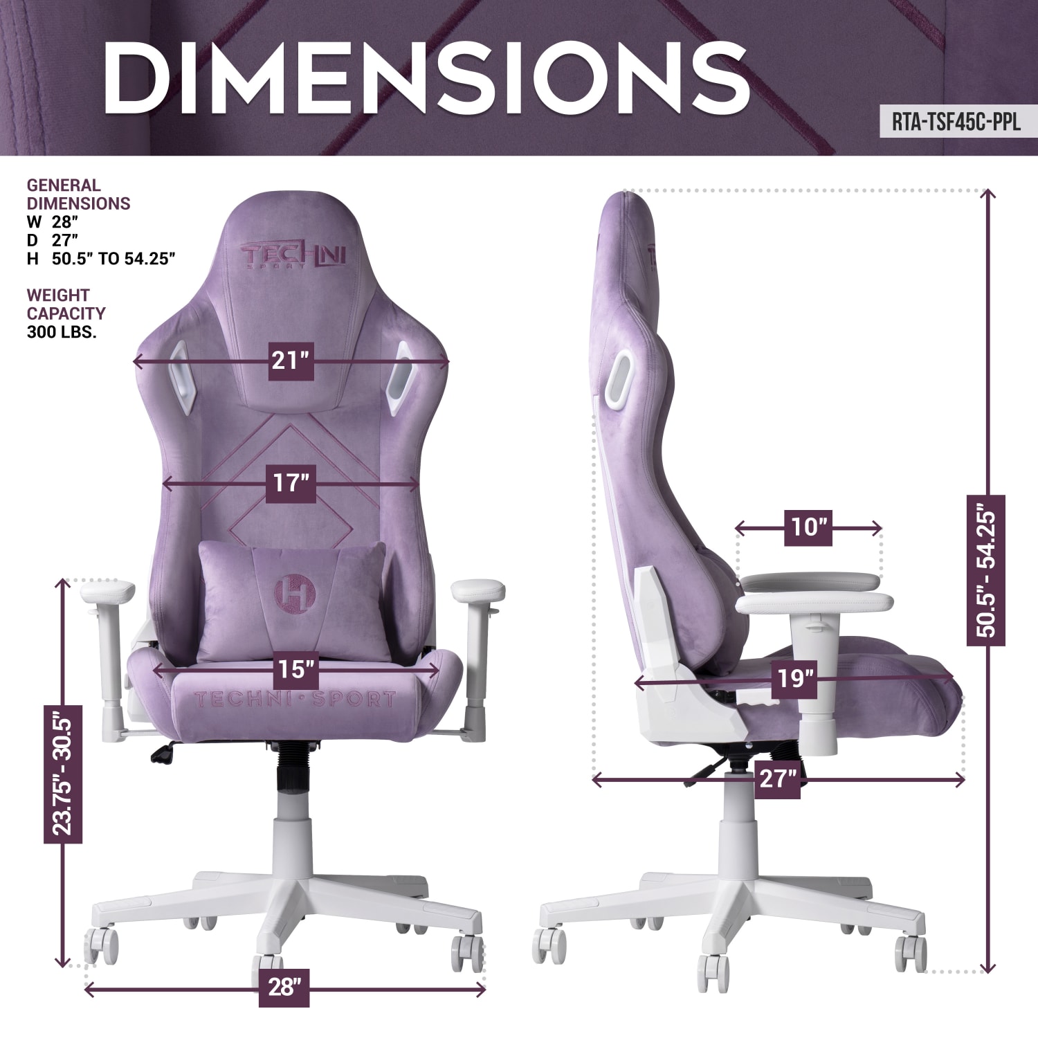 Techni Sport Ergonomic Velvet Computer Gaming Chair, Purple - Image 5