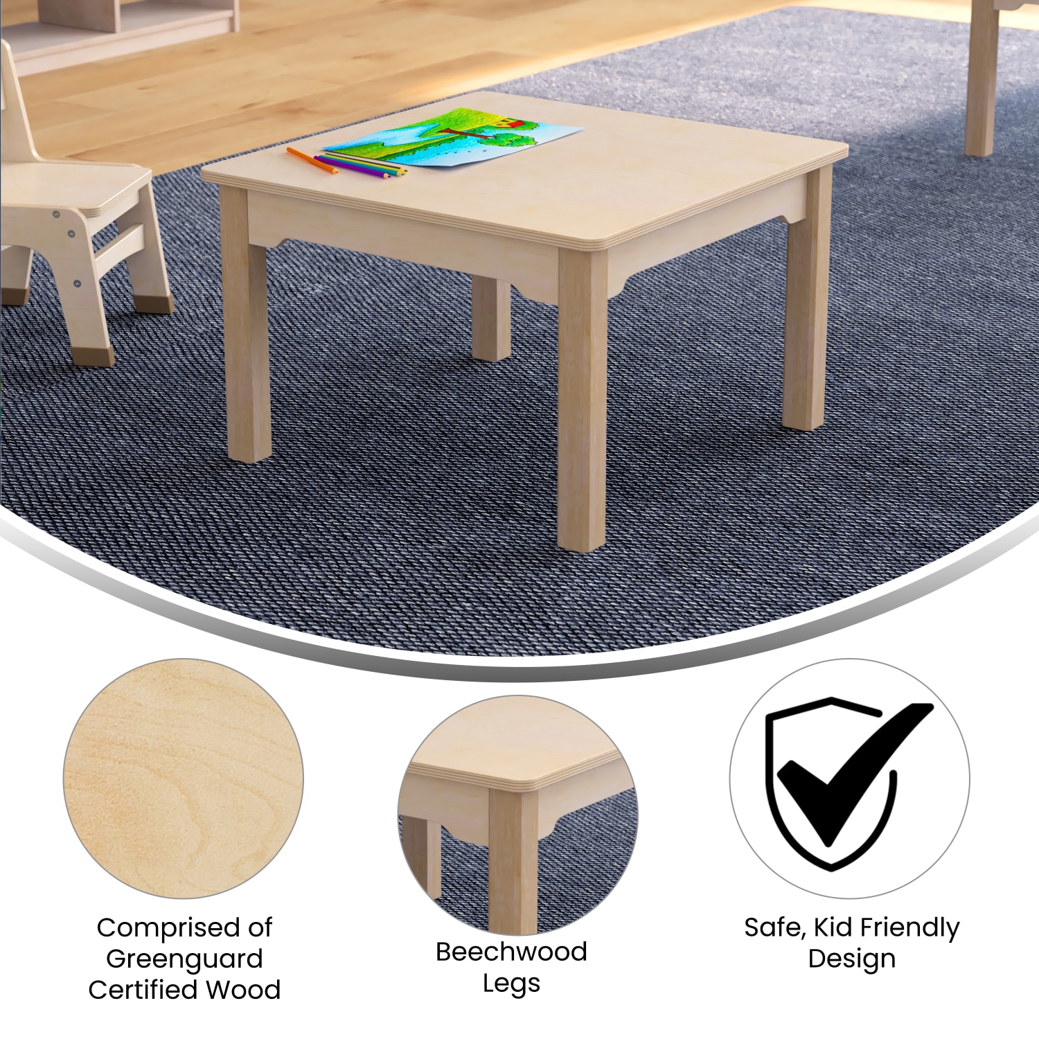 Flash Furniture Bright Beginnings Commercial Grade Wooden Square Preschool Classroom Activity Table, 14-1/2inH x 23-1/2inW x 23-1/2inD, Beech - Image 5