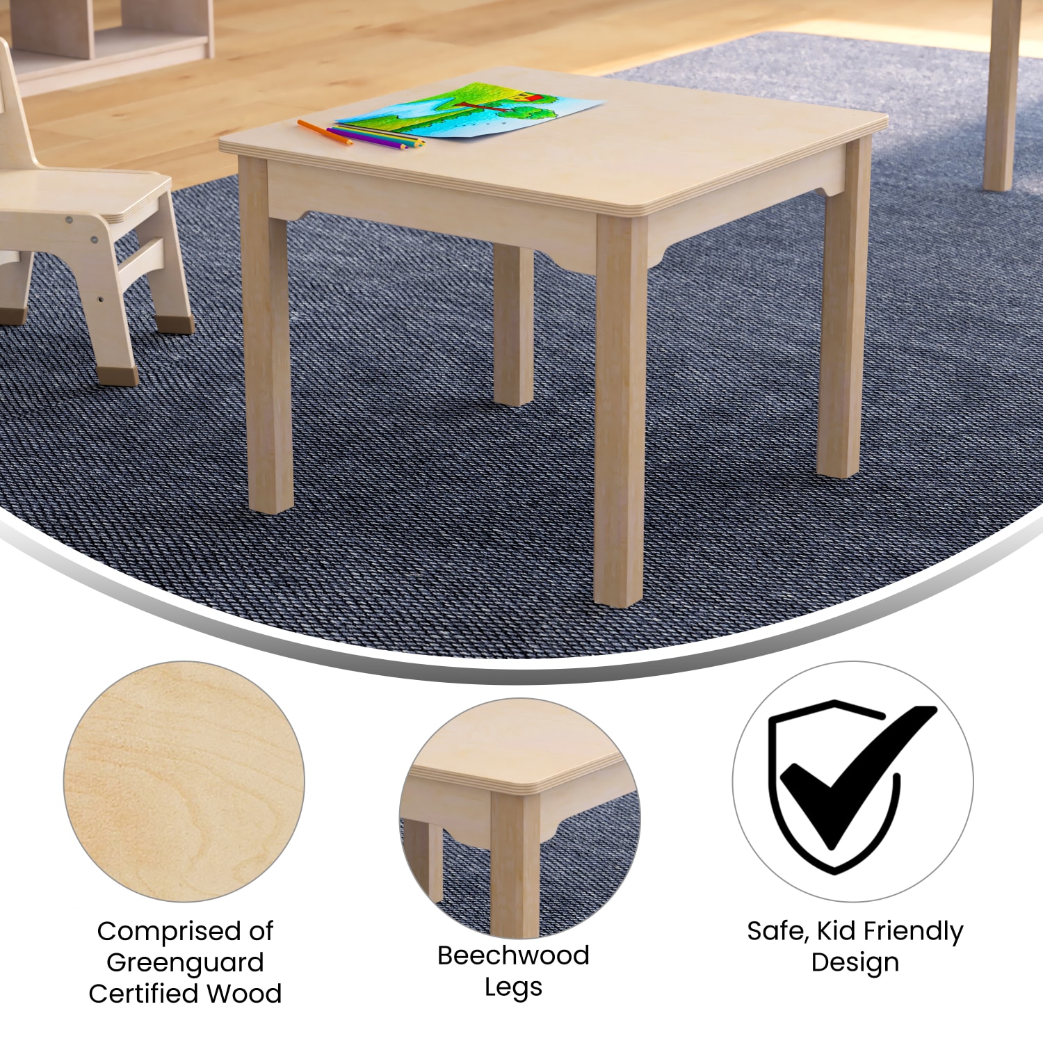 Flash Furniture Bright Beginnings Commercial Wooden Square Preschool Classroom Activity Table, 18inH x 23-1/2inW x 23-1/2inD, Beech - Image 5