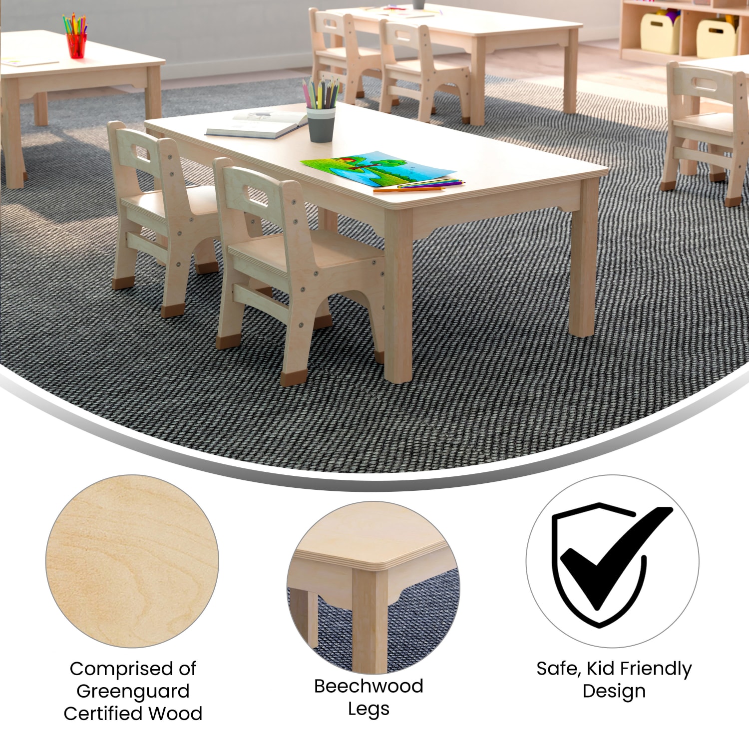 Flash Furniture Bright Beginnings Commercial Grade Rectangular Wooden Preschool Classroom Activity Table, 14-1/2inH x 23-1/2inW x 47-1/4inD, Beech - Image 5