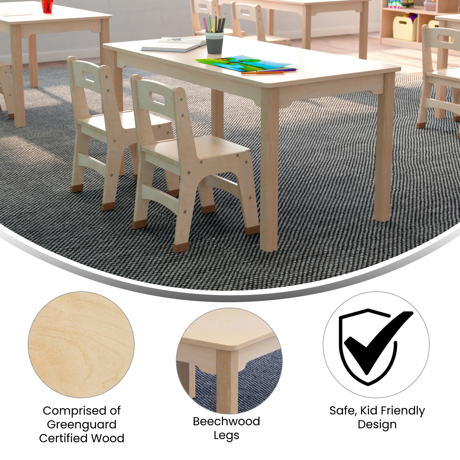 Flash Furniture Bright Beginnings Commercial Grade Rectangular Wood Preschool Classroom Activity Table, 21-1/4inH x 23-1/2inW x 47-1/4inD, Beech - Image 5