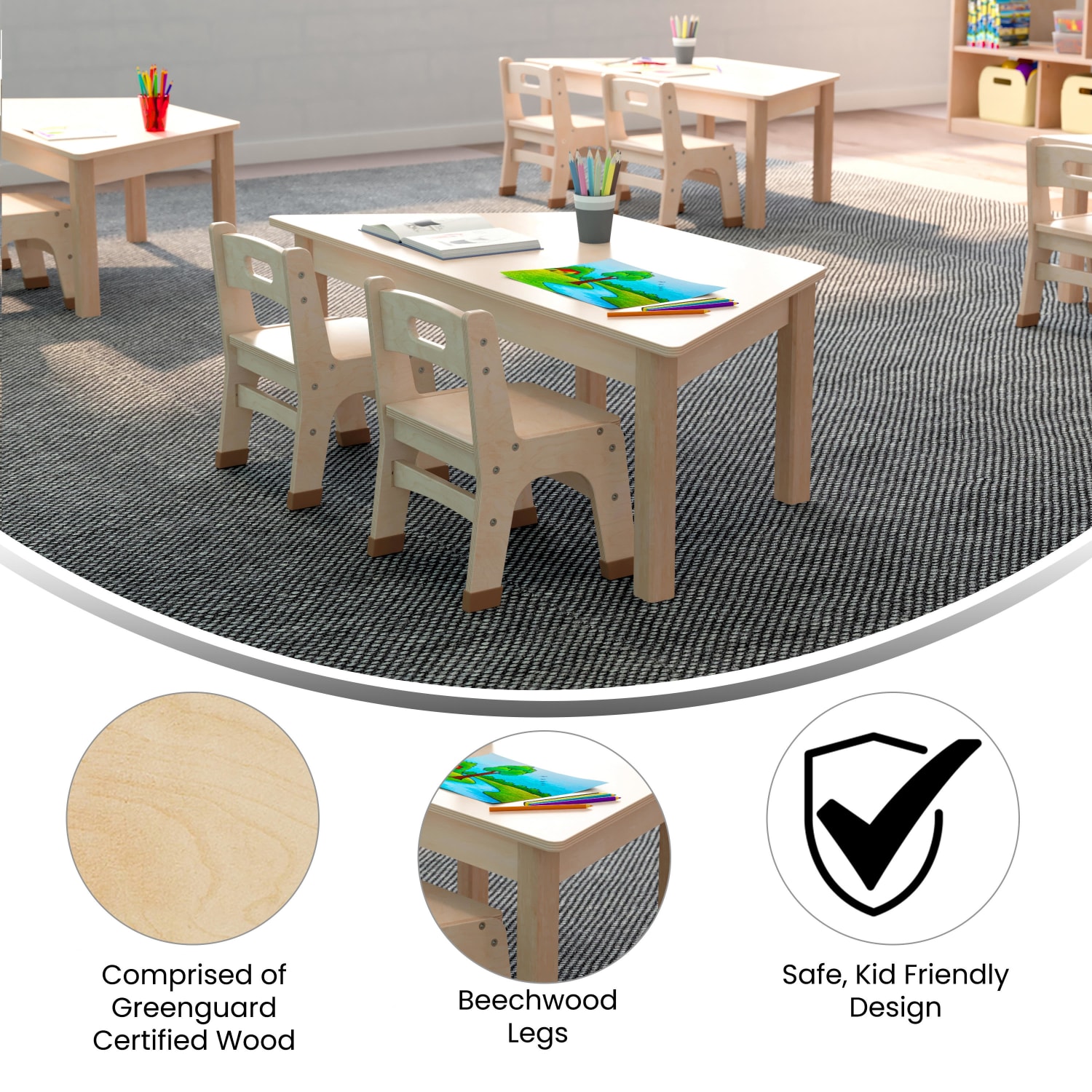 Flash Furniture Bright Beginnings Commercial Grade Trapezoid Wooden Preschool Classroom Activity Table, 14-1/2inH x 20-3/4inW x 47inD, Beech - Image 5