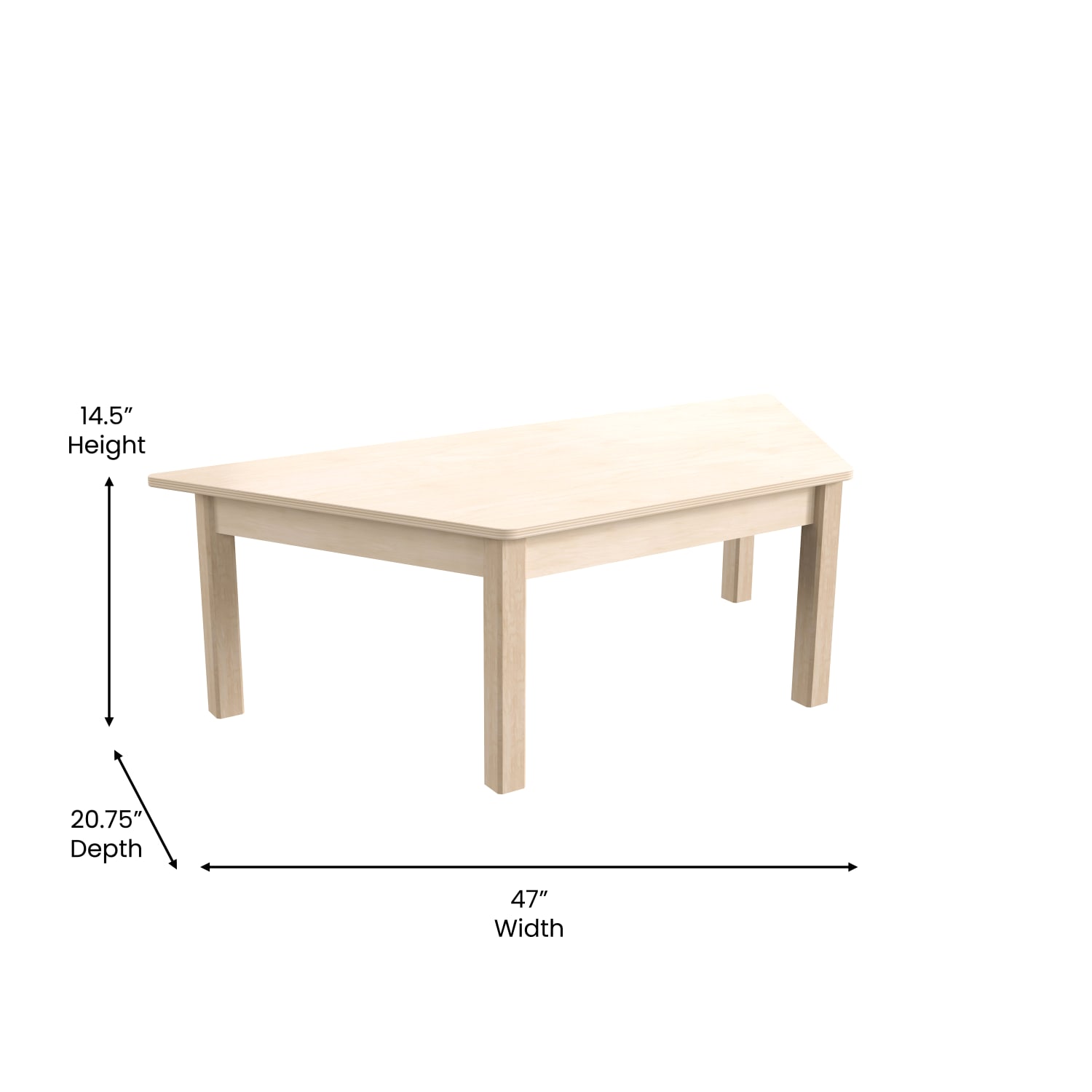 Flash Furniture Bright Beginnings Commercial Grade Trapezoid Wooden Preschool Classroom Activity Table, 14-1/2inH x 20-3/4inW x 47inD, Beech - Image 6