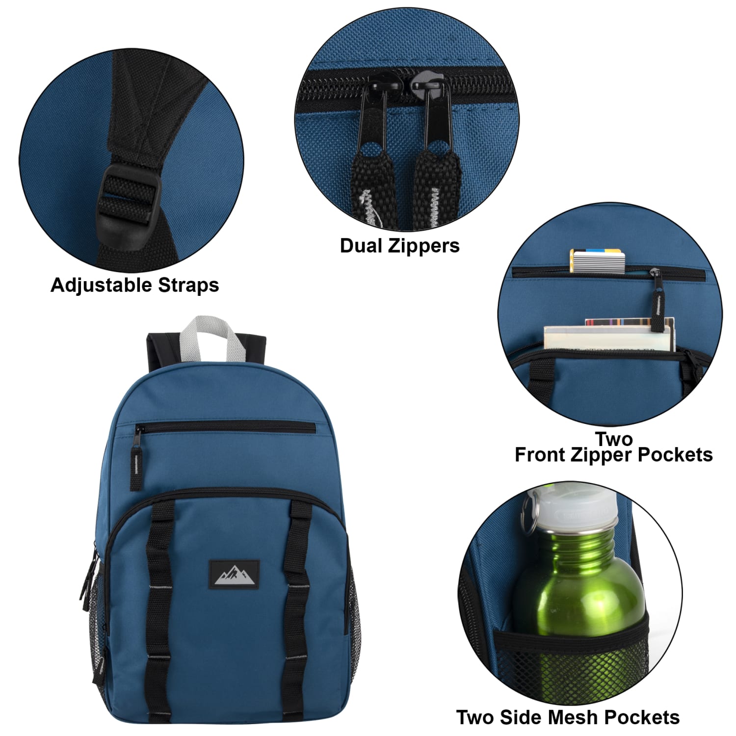 Trailmaker Mesh Side Pocket Backpacks, Black/Blue/Gray/Green, Total Qty 24 - Image 3