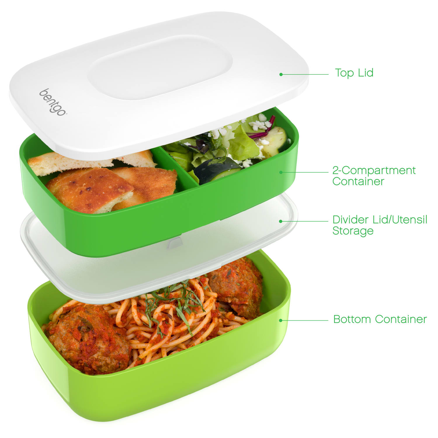 Bentgo Classic All-In-One Lunch Box Container, 3-13/16inH x 4-3/4inW x 7-1/8inD, Green - Image 4