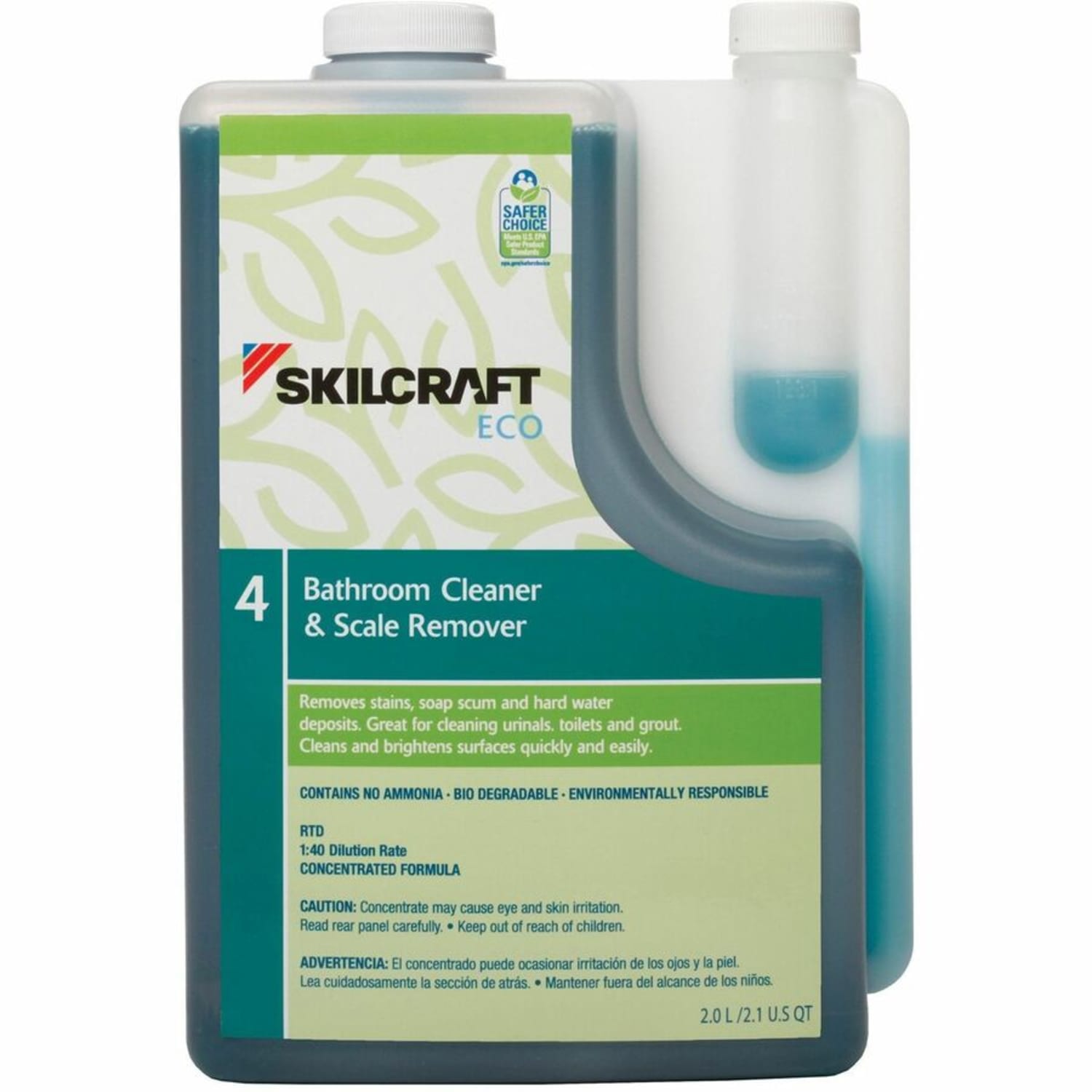 SKILCRAFT Bathroom Cleaner - For Bathroom, Fixtures, Urinal, Toilet, Grout, Tile - Ready-To-Use/Concentrate - Liquid - 67.6 fl oz (2.1 quart)Bottle - 4 / Box - Tea - Image 3