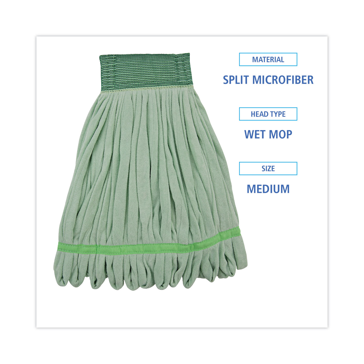 Boardwalk Microfiber Looped-End Wet Mop Head, Medium, Green - Image 3