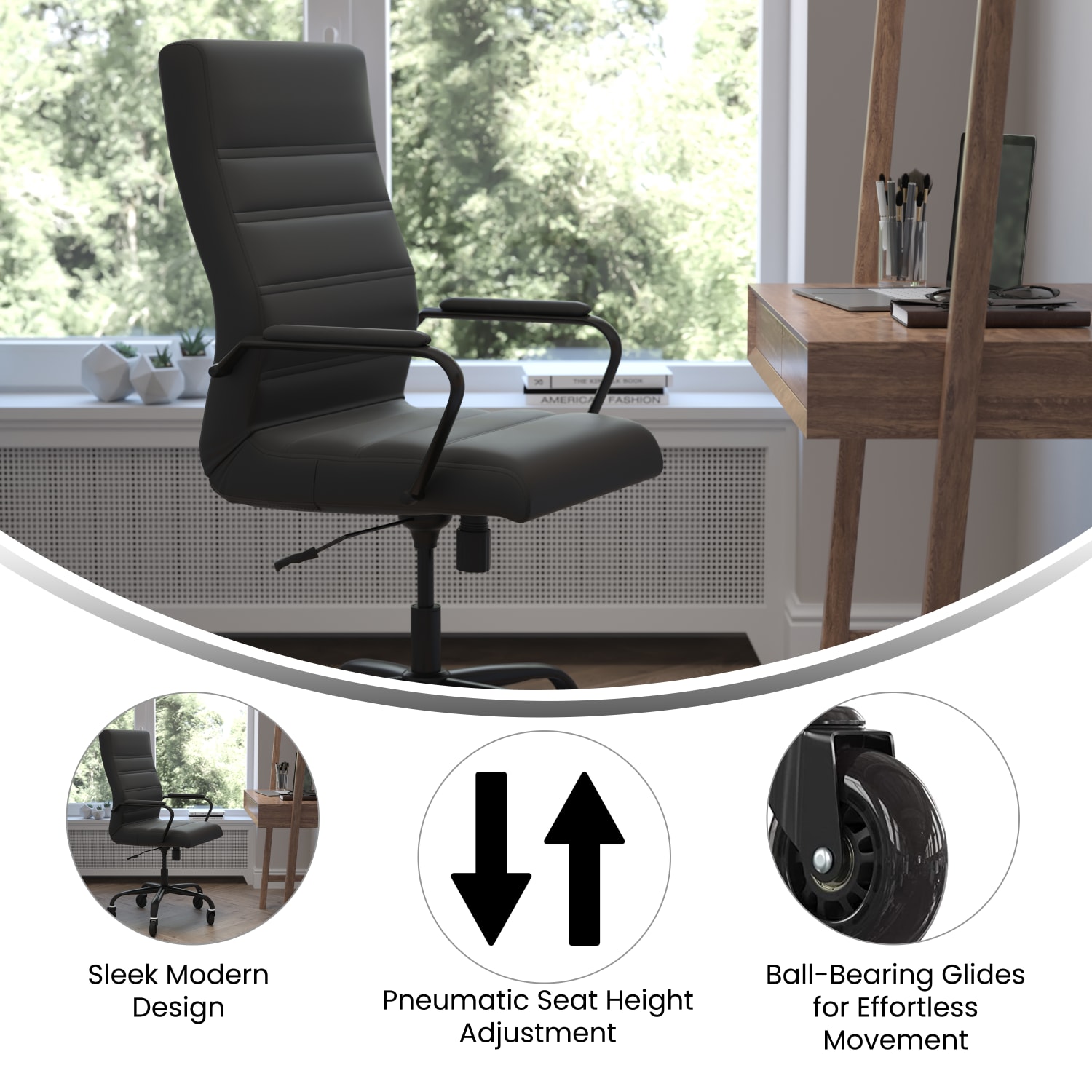 Flash Furniture Whitney Ergonomic Faux Leather High Back Executive Swivel Office Chair Black PopularChairscom