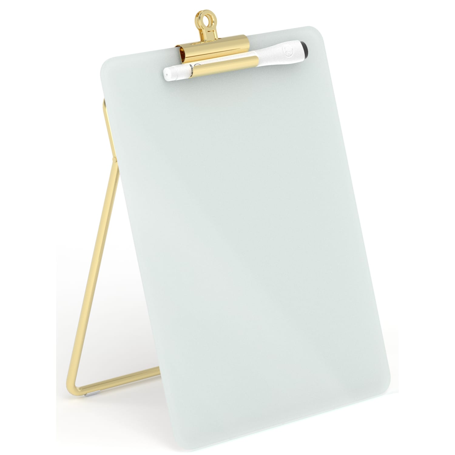 U Brands Non-Magnetic Glass Dry Erase Desktop Easel, 11 3/4in X 8 1/2in, Tempered Glass, Gold Metal Stand, Removable Clip - Image 3