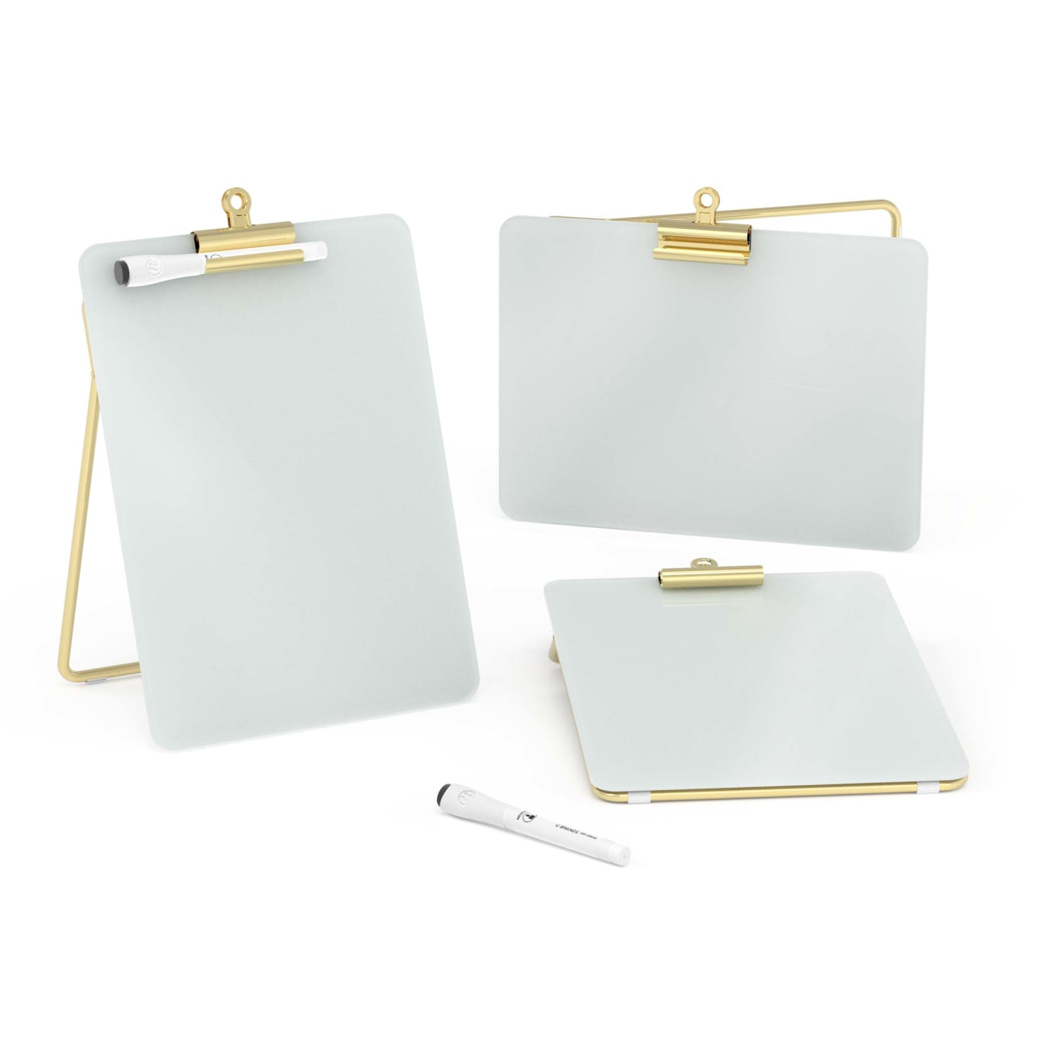 U Brands Non-Magnetic Glass Dry Erase Desktop Easel, 11 3/4in X 8 1/2in, Tempered Glass, Gold Metal Stand, Removable Clip - Image 4