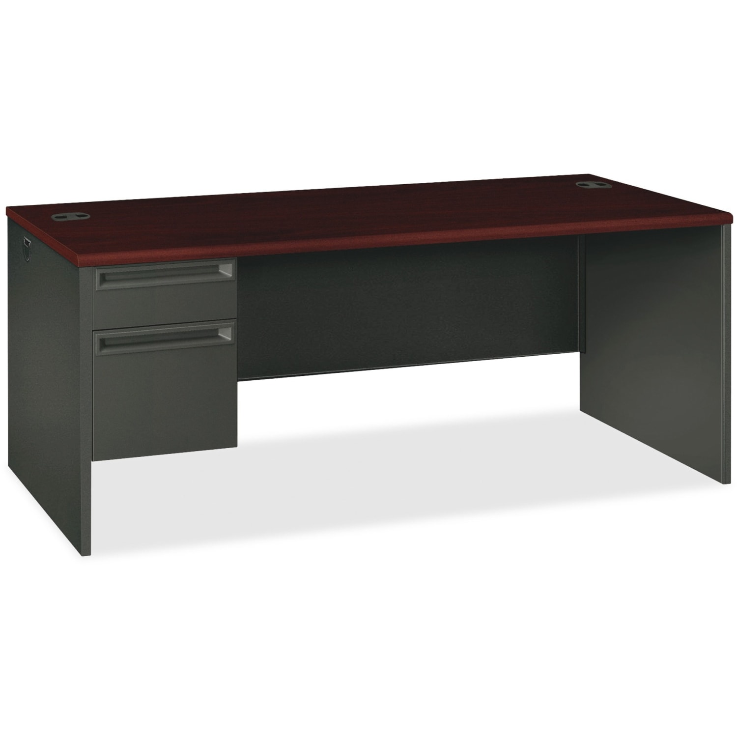 HON 38000 72inW Left-Pedestal Computer Desk, Mahogany/Charcoal - Image 4