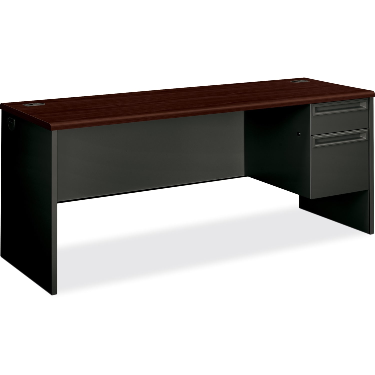 HON 38000 72inW Right-Pedestal Computer Desk Credenza With Lock, Mahogany/Charcoal - Image 3