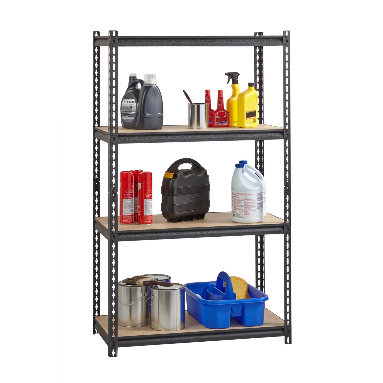 Lorell Iron Horse 2300 lb Capacity Riveted Shelving - 4 Shelf(ves) - 60in x 36inx 18in Depth - 30% Recycled - Black - Steel, Particleboard - 1 Each - Image 4