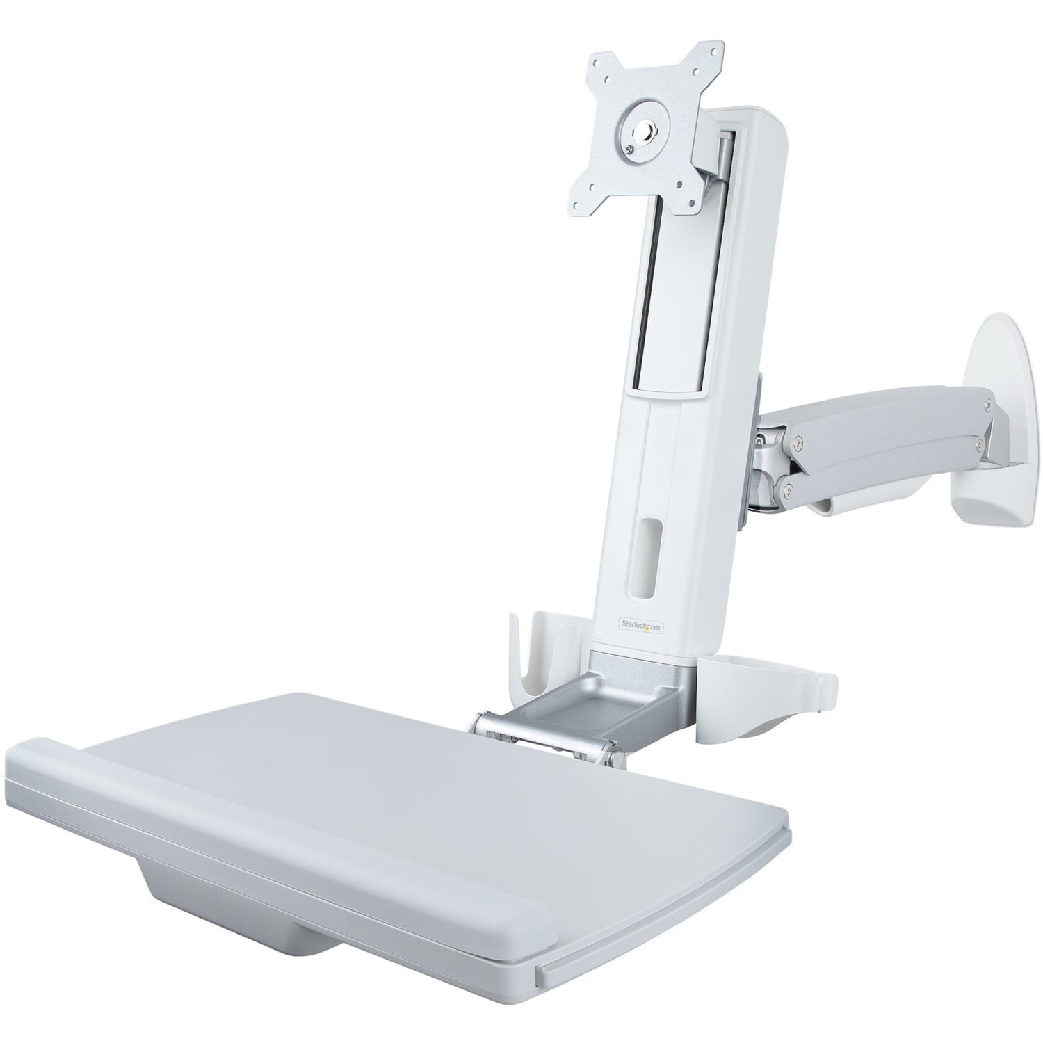 StarTech.com Wall Mount Workstation, Full Motion Sit Stand Desk w/ Adjustable VESA Monitor Arm 27in/17.6lb, Wall Mounted Workstation