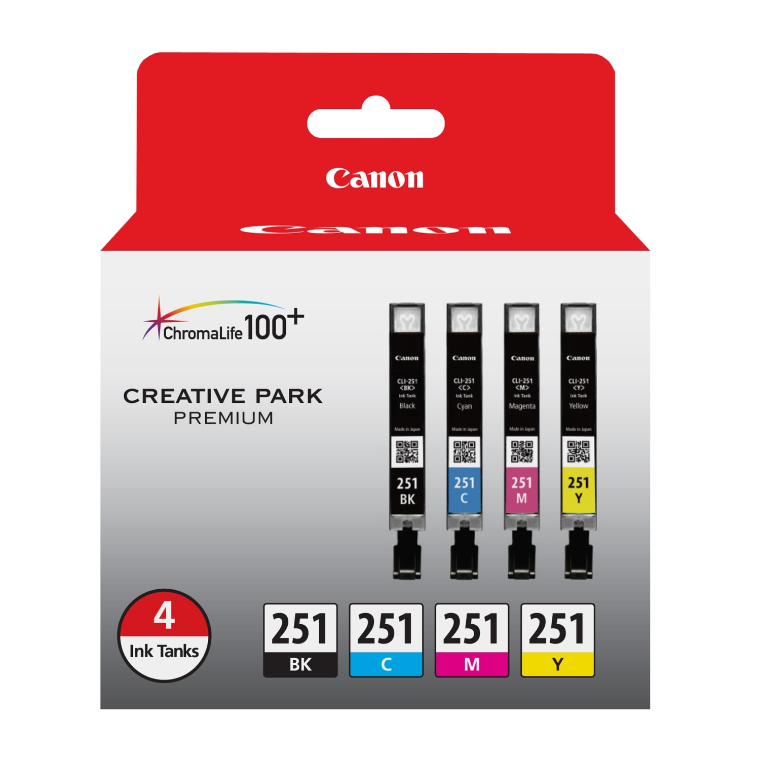 Canon CLI-251 Black And Cyan, Magenta, Yellow Ink Cartridges, Pack Of 4, 6513B004